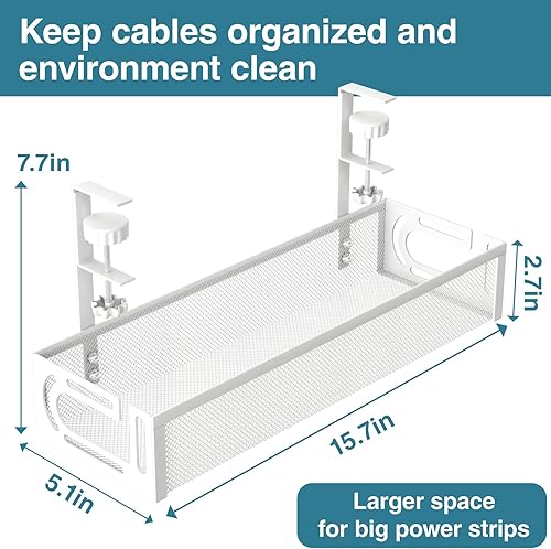 Miniatura 2 de Bandeja de gestión de cables para debajo del escritorio sin necesidad de perforar, SONATURE organizador de cables de 15.7" para mesa, organizador de