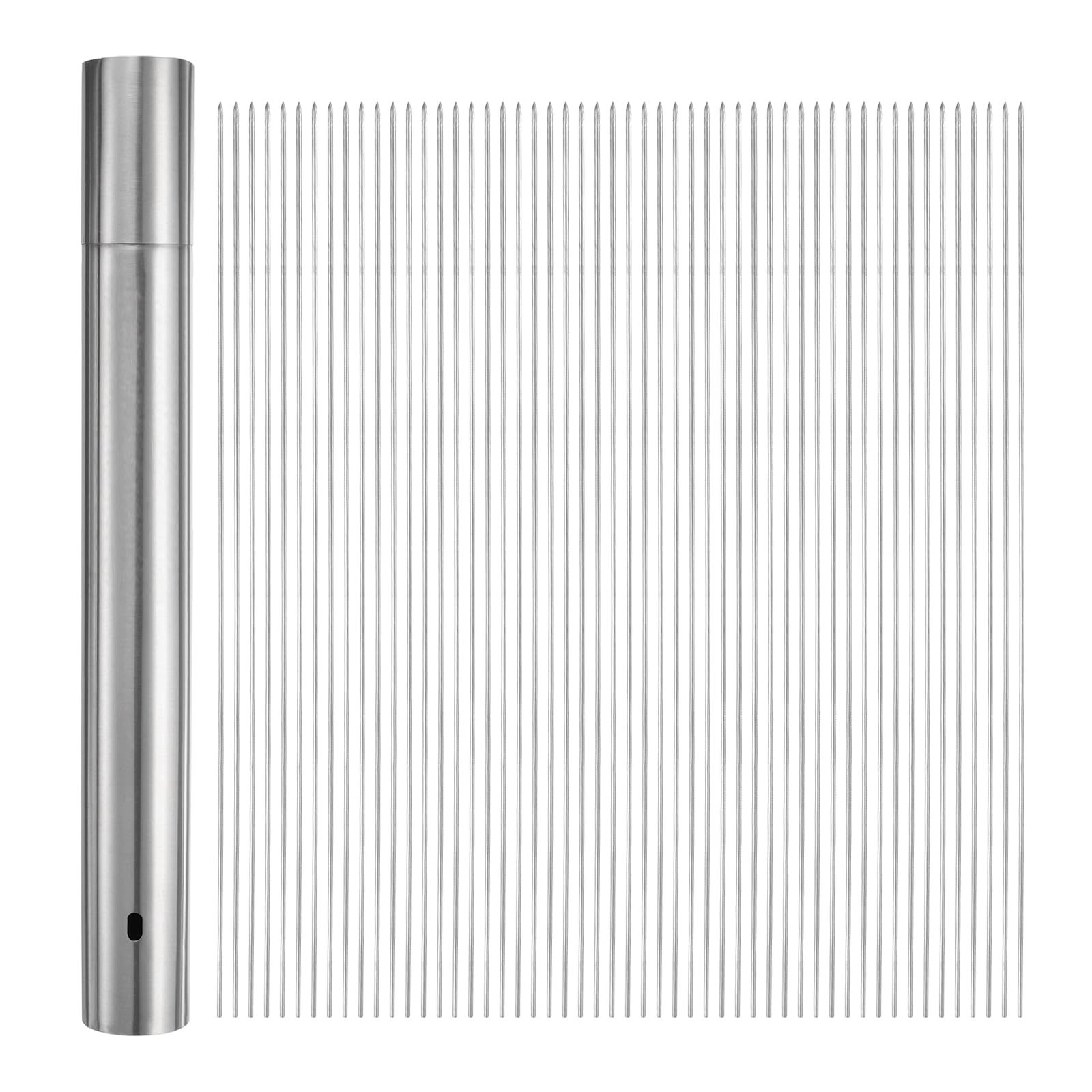 QUARKZMAN 100Pz Spiedini Acciaio 40cm x 5cm Spiedo per Barbecue Metallo Rotondi Acciaio Inox Riutilizzabili Grigliate Arrosticini Aperto con Tubo Conservare per Carne Frutta Verdura