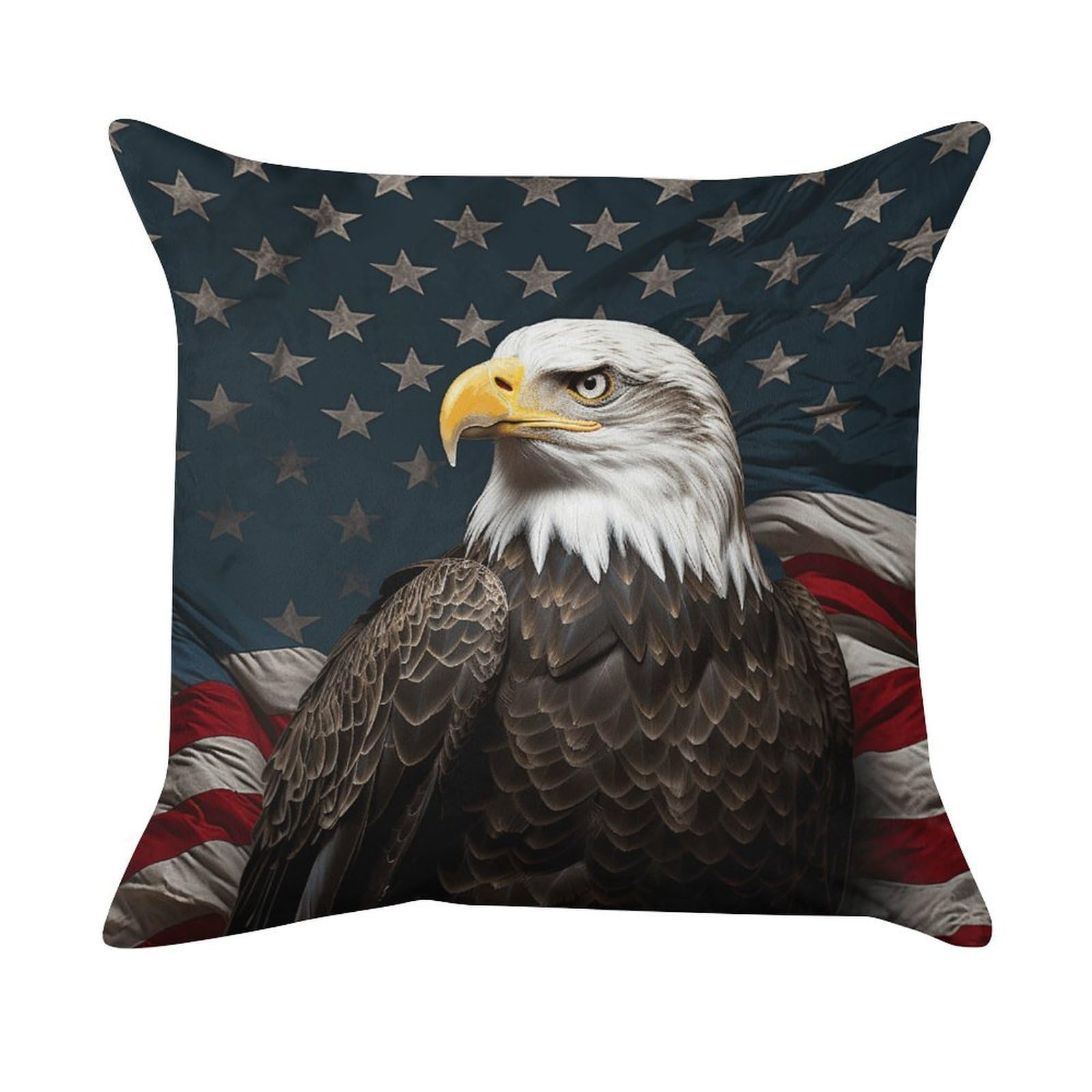 American Bald Eagle Sitting on Flag Ribbon Pillow Covers Super Soft Pillow Cases Square Throw Pillowcase Decorative Luxury Cushion Cases Velvet Lumbar Pillow Shells with Zipper for All Seasons