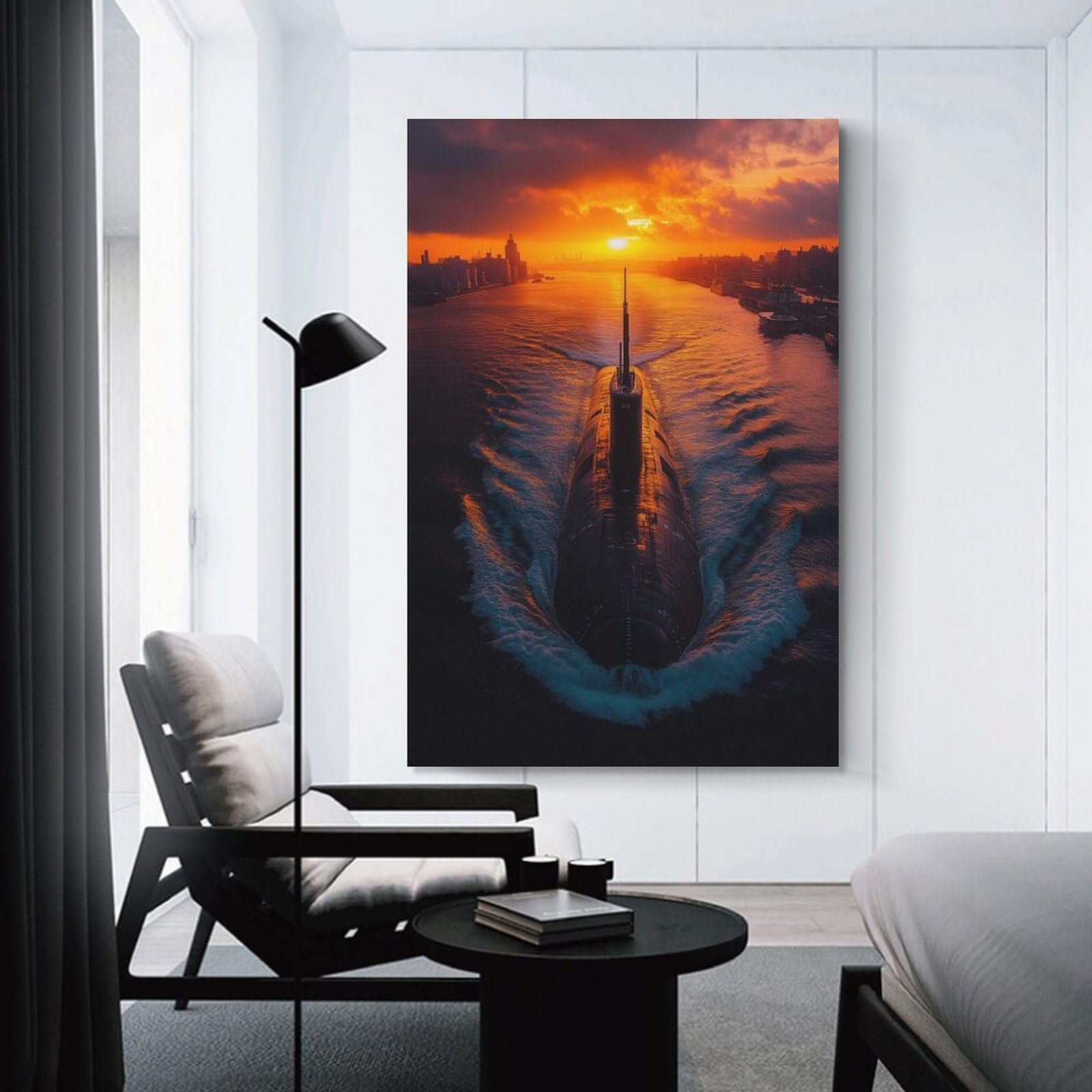 Junmoney Canvas Wall Art Submarine in Sunset, 16x24inch(40x60cm), for New Homes, Bedrooms Or Workspaces, Canvas Artwork with Gifting Potential