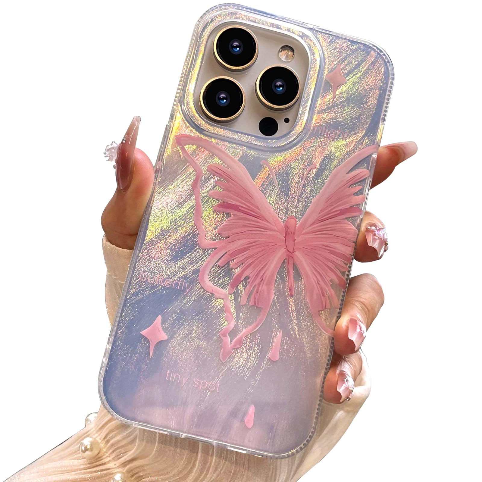 I-MGAE-IN-AR Compact Case for iPhone 13 Pro Max Pale Pink Butterfly Design,Cute Trendy Soft Slim TPU Shockproof Protective Phone Cases Cover for Women