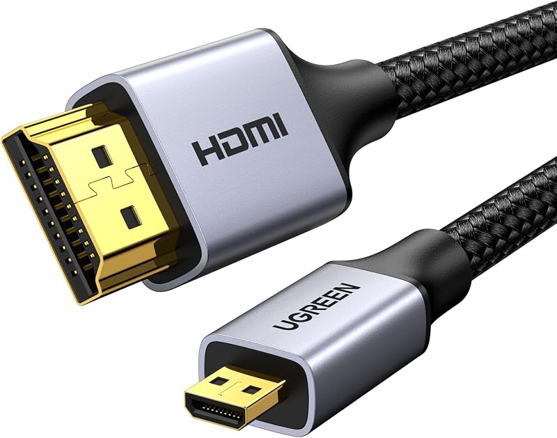UGREEN Micro HDMI to HDMI Cable, Aluminum, Nylon Braided, 4K@60Hz, 6.6FT | HDR, Dolby Atmos, 3D, ARC, Compatible with GoPro Hero 7 6 5, Raspberry Pi 5, Portable Monitor, Camera Nikon Yoga 3 Pro