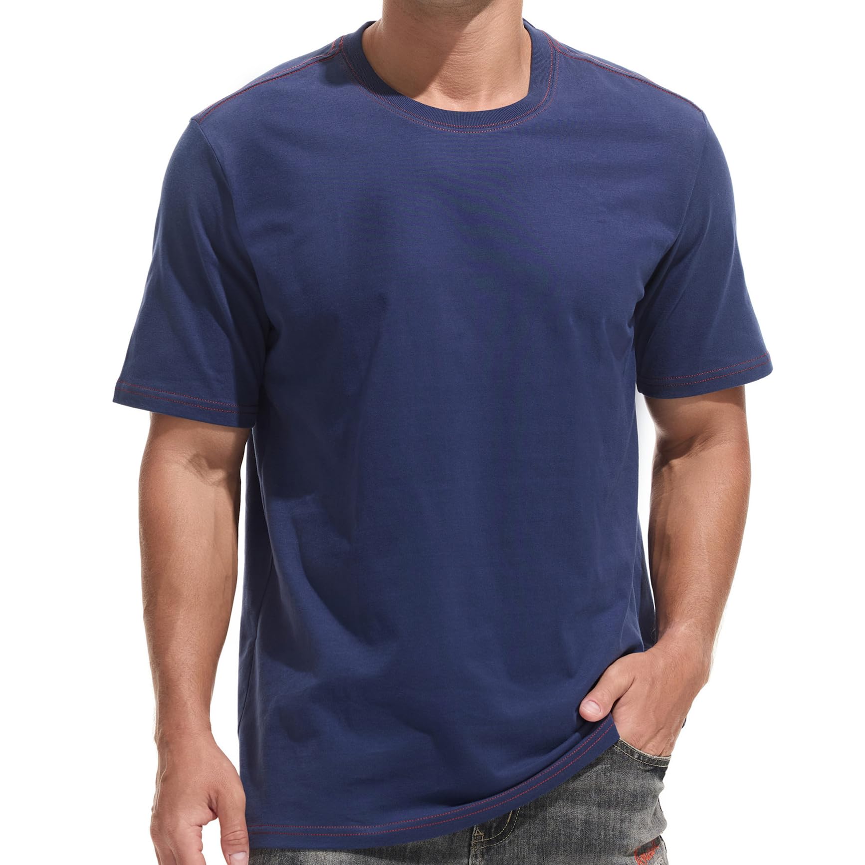 Herren 100% Baumwolle 250GSM Heavyweight T-Shirt – Dickes,Angerauter Stoff, weich & bequem. Mit Kontrastnähten.