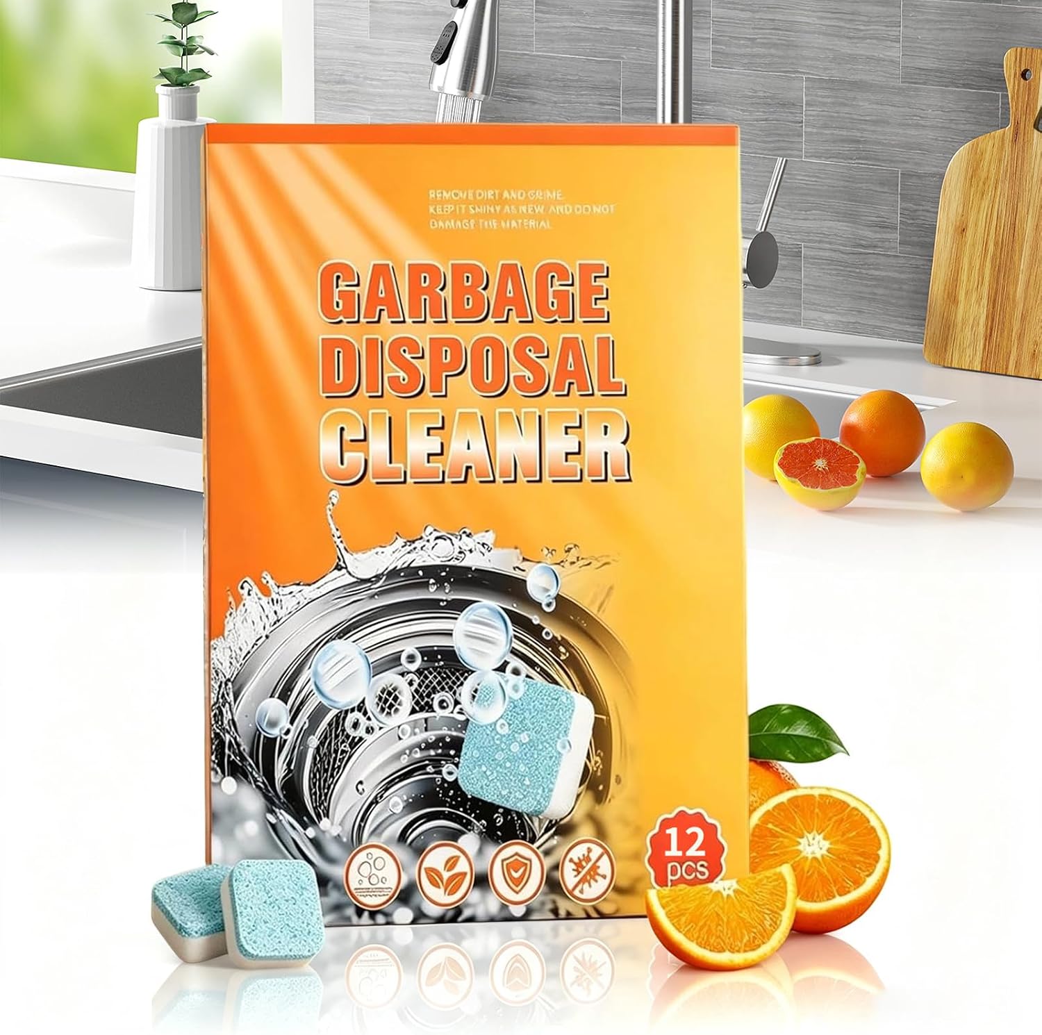 Garbage Disposal Tablets, Dissolve Grime & Remove Odors,Citrus Scent Deep Clean Tablets, for Kitchen Sinks, Drains & Disposals, Remove Grime & Odors（12Pk）