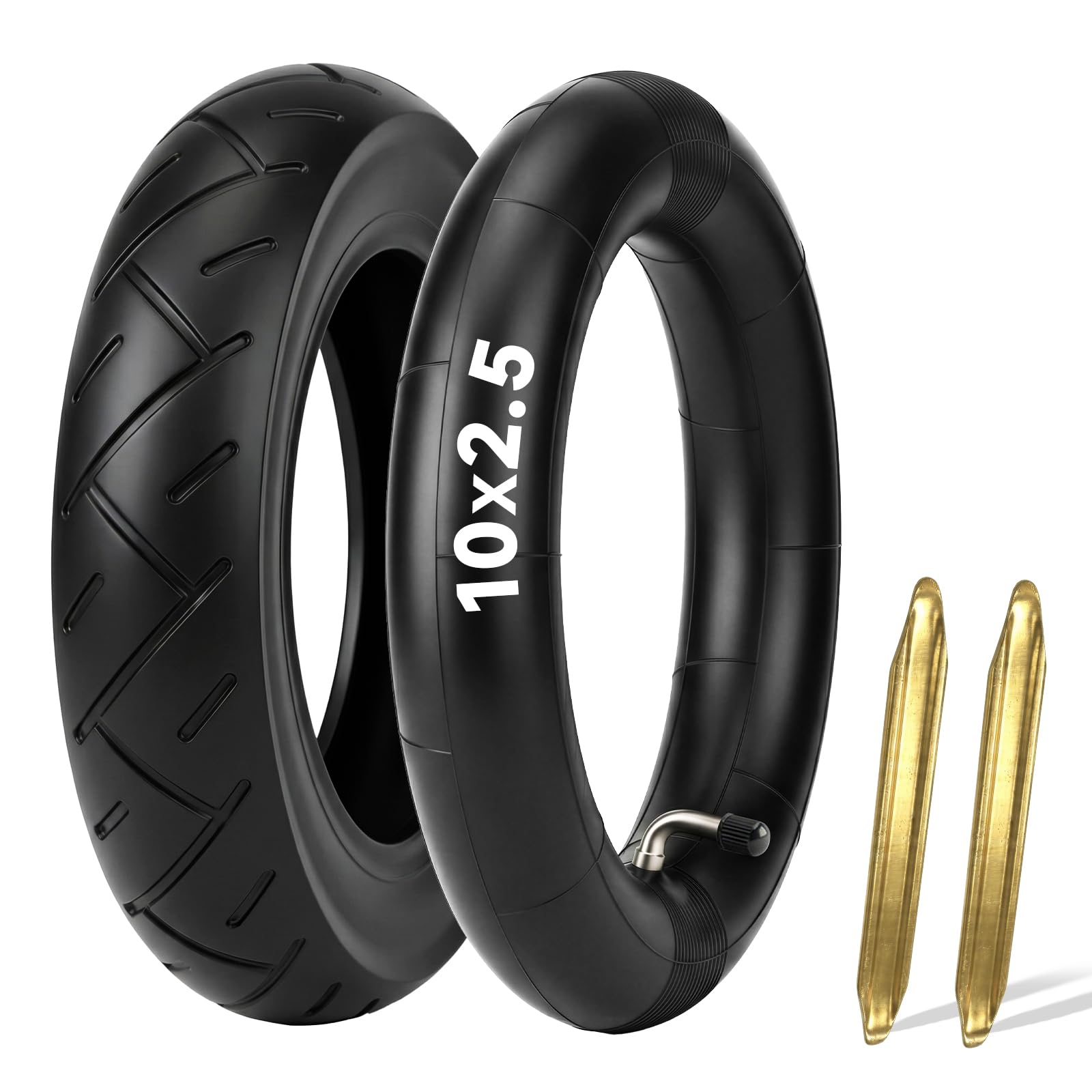 Photo 1 of 10x2.5 Scooter Tire & Tube Set: EMERK 10 Inch Wear-Resistant Pneumatic Replacement Scooter Tires and Inner Tubes with 90° Bent Valve and 2 Tire Levers, Fits 6.0" Rims (1-Pack)