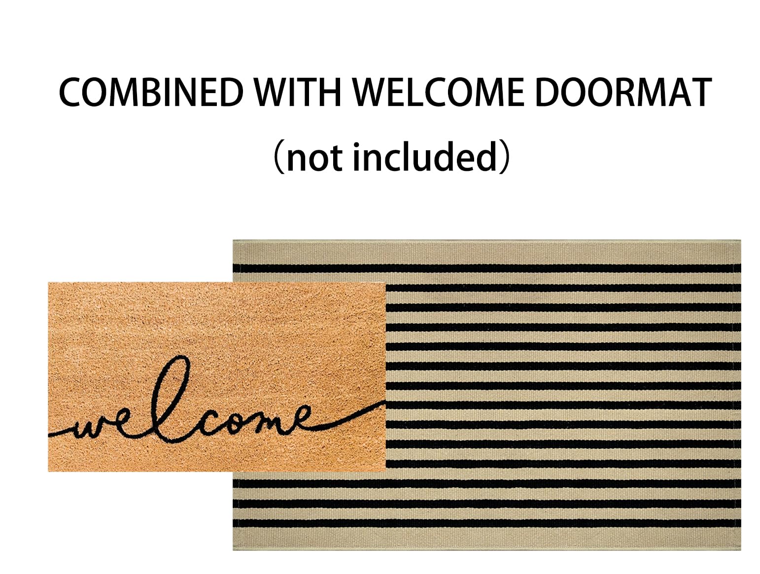 Alfombra de Exterior a Rayas de 3'x5', Color Beige y Negro, Tejida de