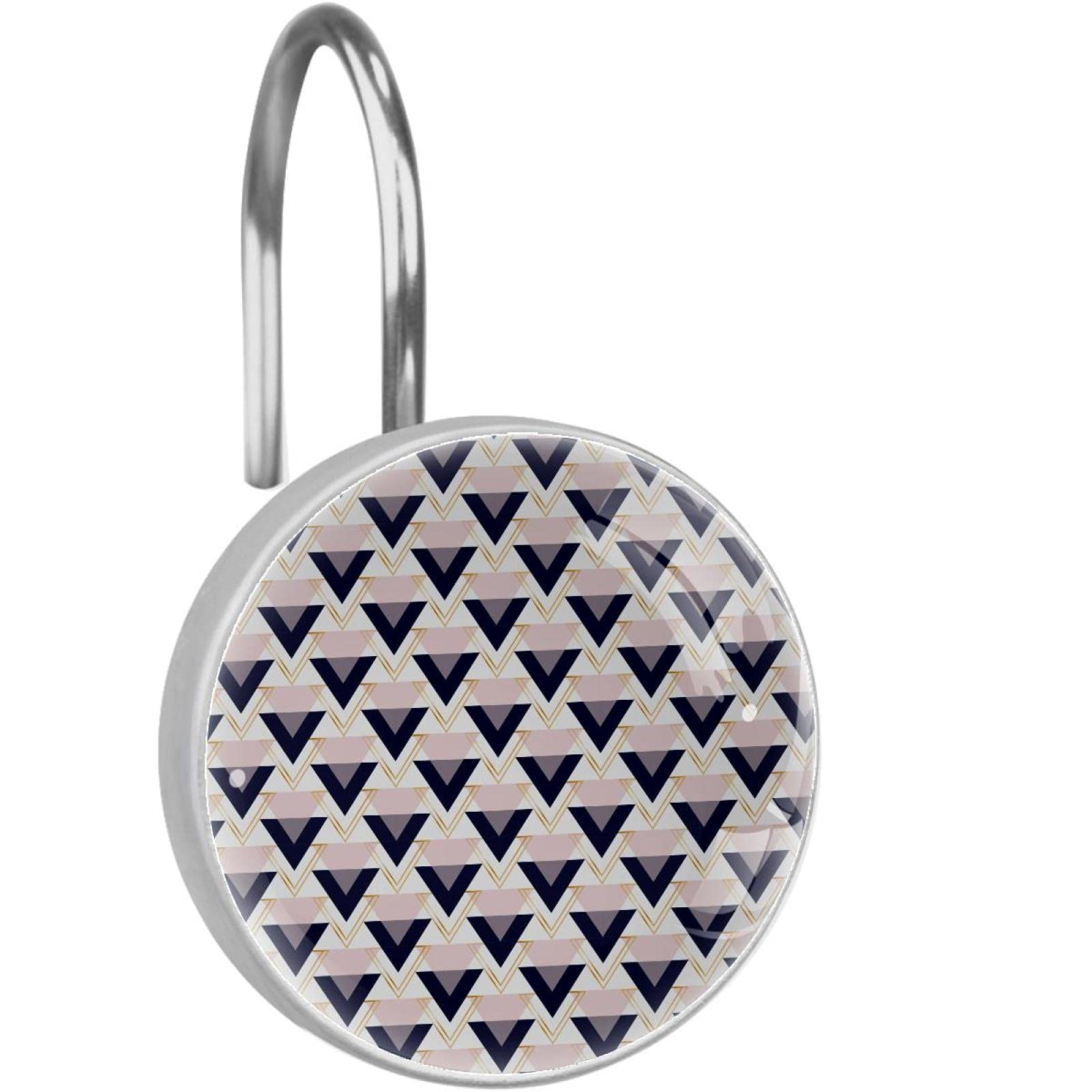 Crochets rideau de douche inox qui ne rouillent pas lot 12 pièces à motif géométrique
