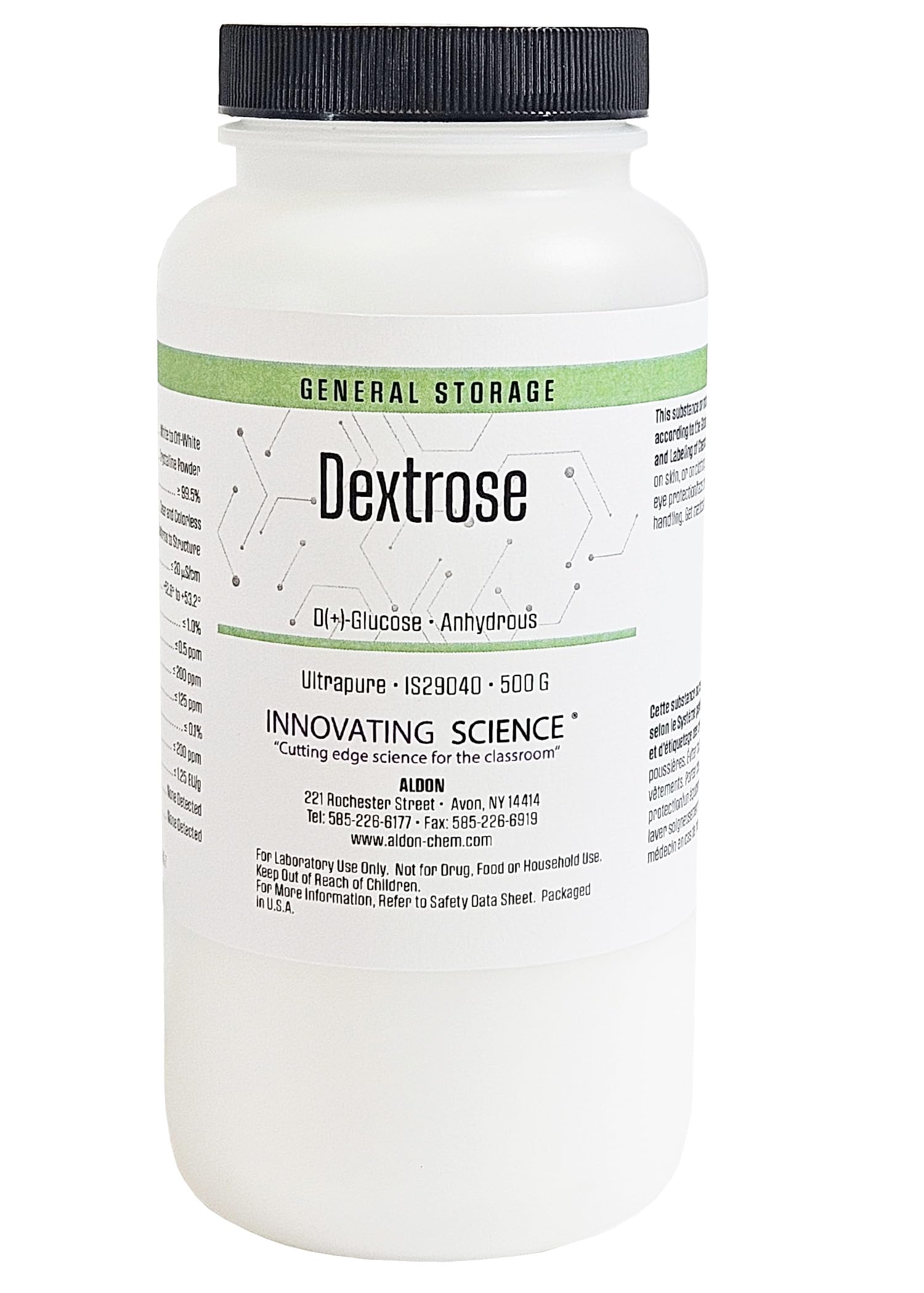 Innovating Science Ultrapure Dextrose Anhydrous (D-Glucose), 500g | High-Purity Crystalline Powder for Lab & Biochemical Applications | Greater Than or Equal to 99.5% Purity | RNase & DNase Free