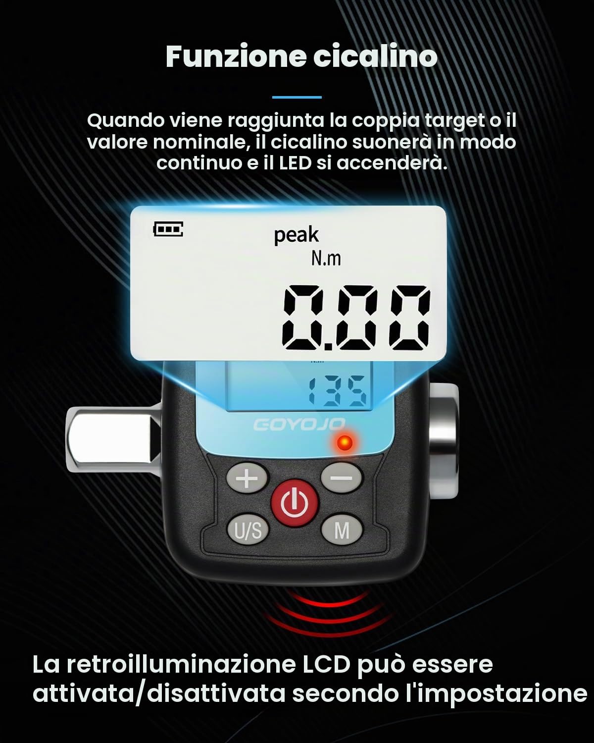 GOYOJO Set di Chiave Dinamometrica Digitale, 1/2 1/4 3/8 Adattatori ad Alta Precisione 4 Unità di Coppia Retroilluminate 2 Modalità Perfetto per Riparazioni Automobilistiche Bici Moto (340 N.m)