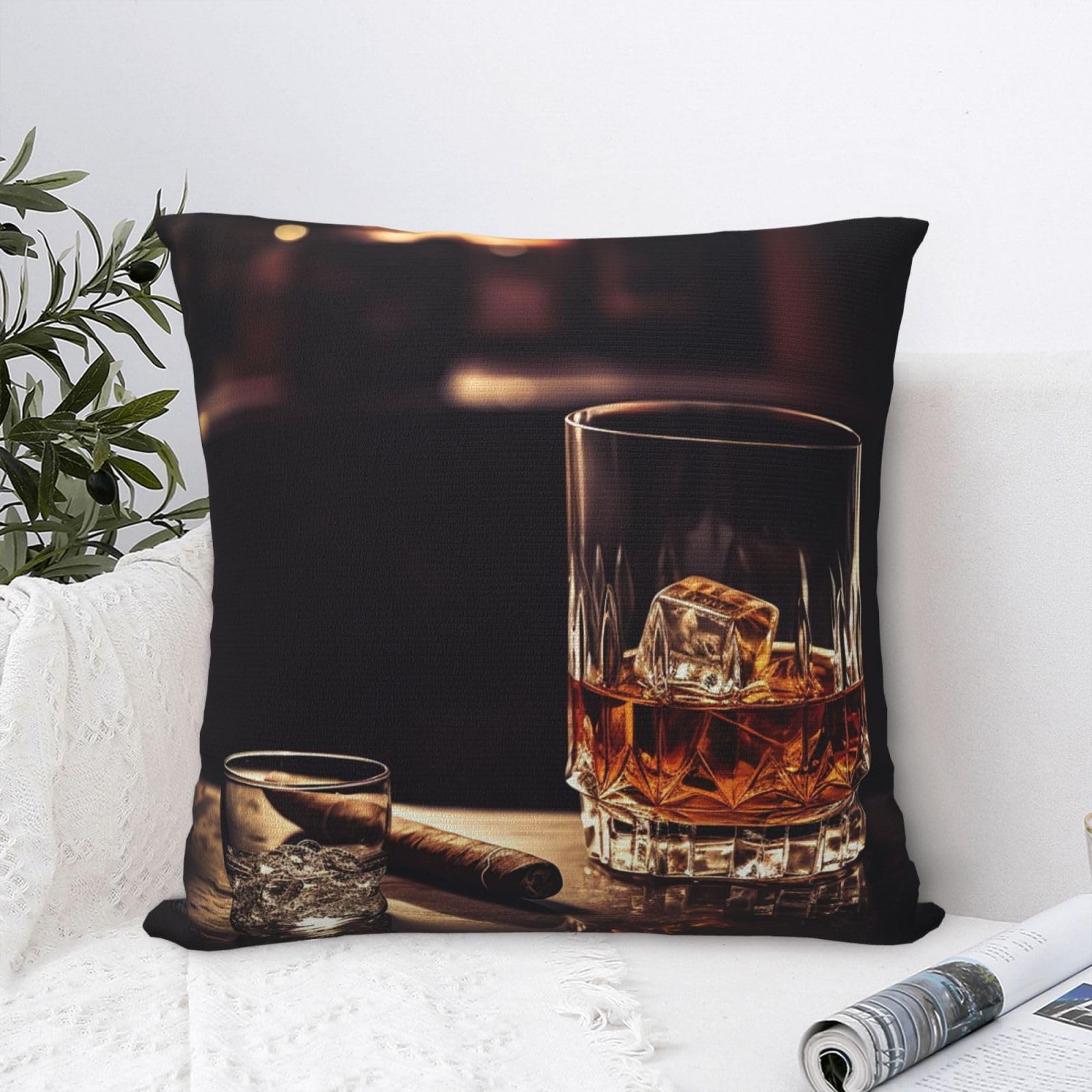 FodPand Luxury Velvet Throw Pillow Covers 24"x24" Super Soft Decorative Pillow Cases - Whisky and Cigar Pillowcases Modern Lumbar Cushion Cases for Couch Sofa Bed Pillow Shams