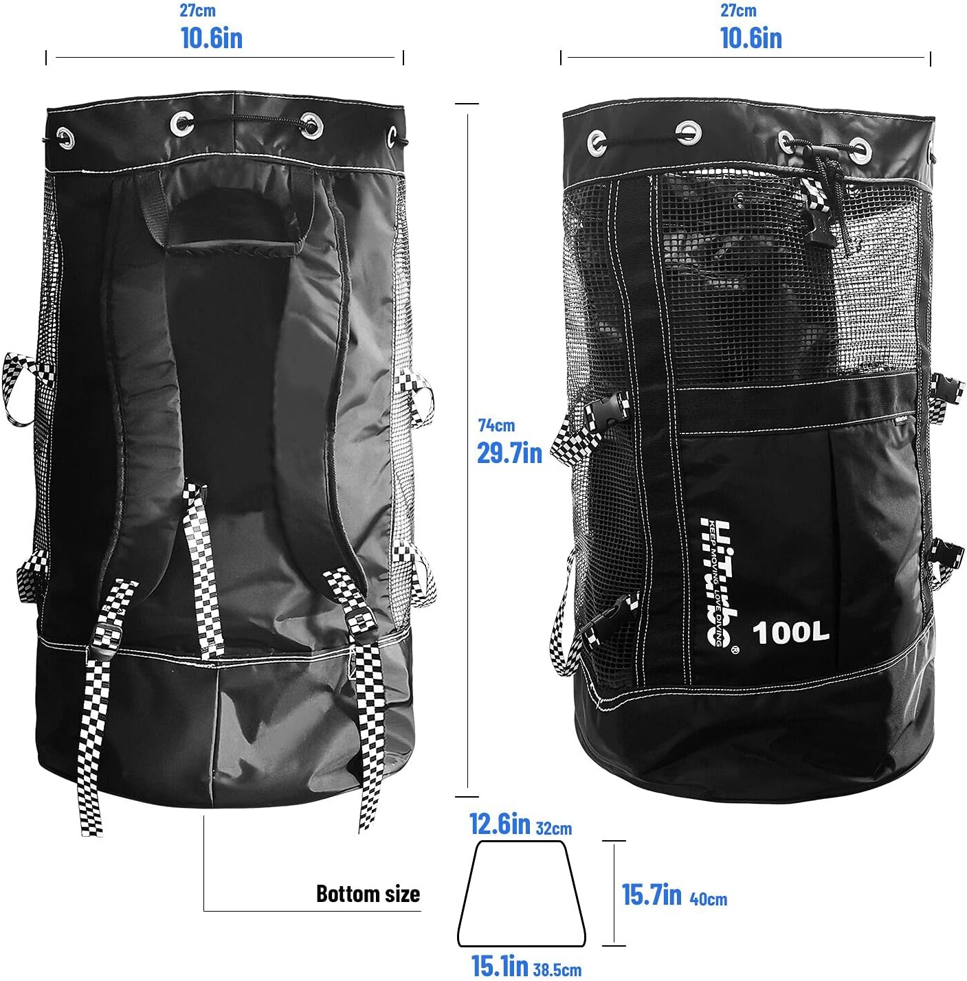 Hiturbo Backpack for Scuba Diving and Snorkeling Gear & Equipment 22 Gallon Large Capacity Diving Equipment Mesh Bag (Black) : Sports & Outdoors