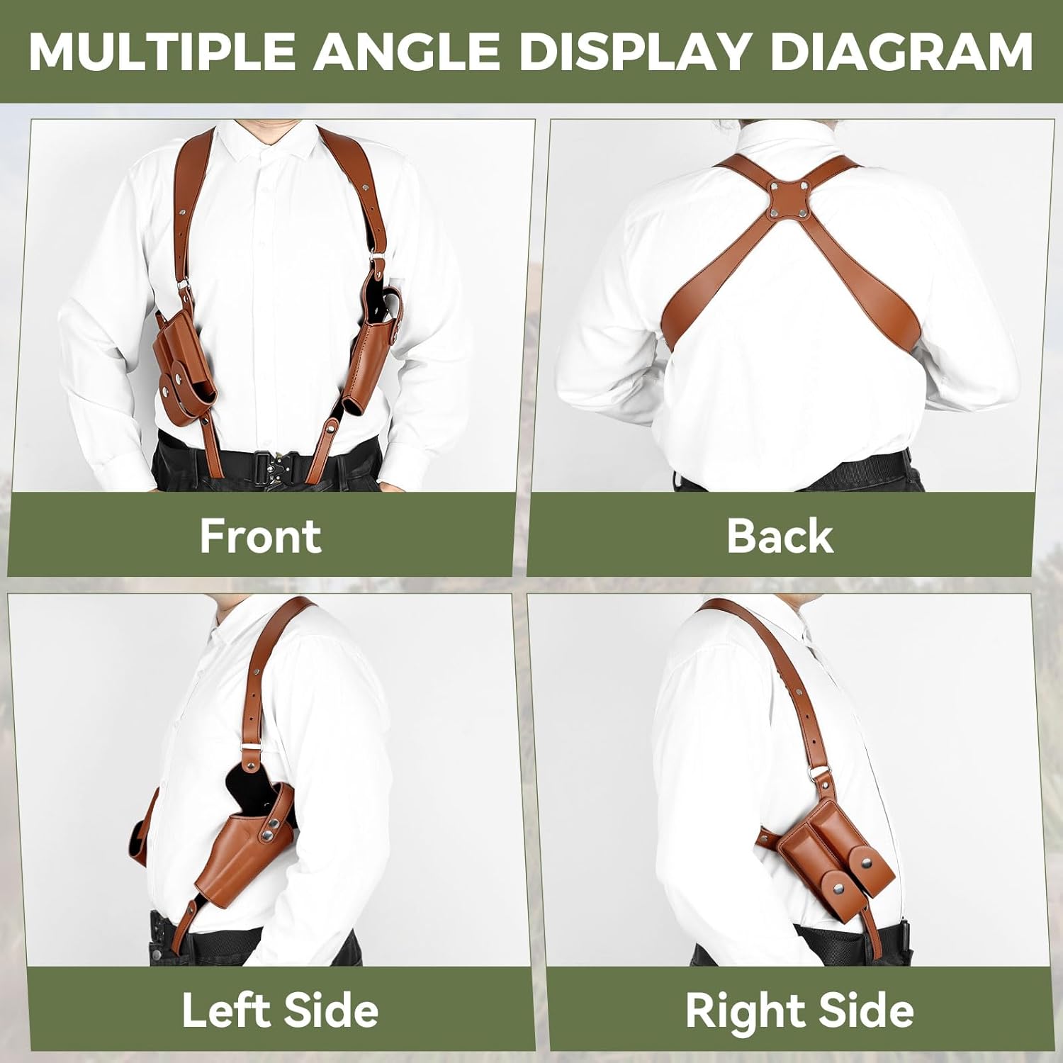 Adjustable Leather Shoulder Holster for Concealed Carry Universal Gun Holster for Men with Double Magazine Pouch Fits 1911, Glock 17/19/23, and Most Pistols (Right Hand Use) - Image 4