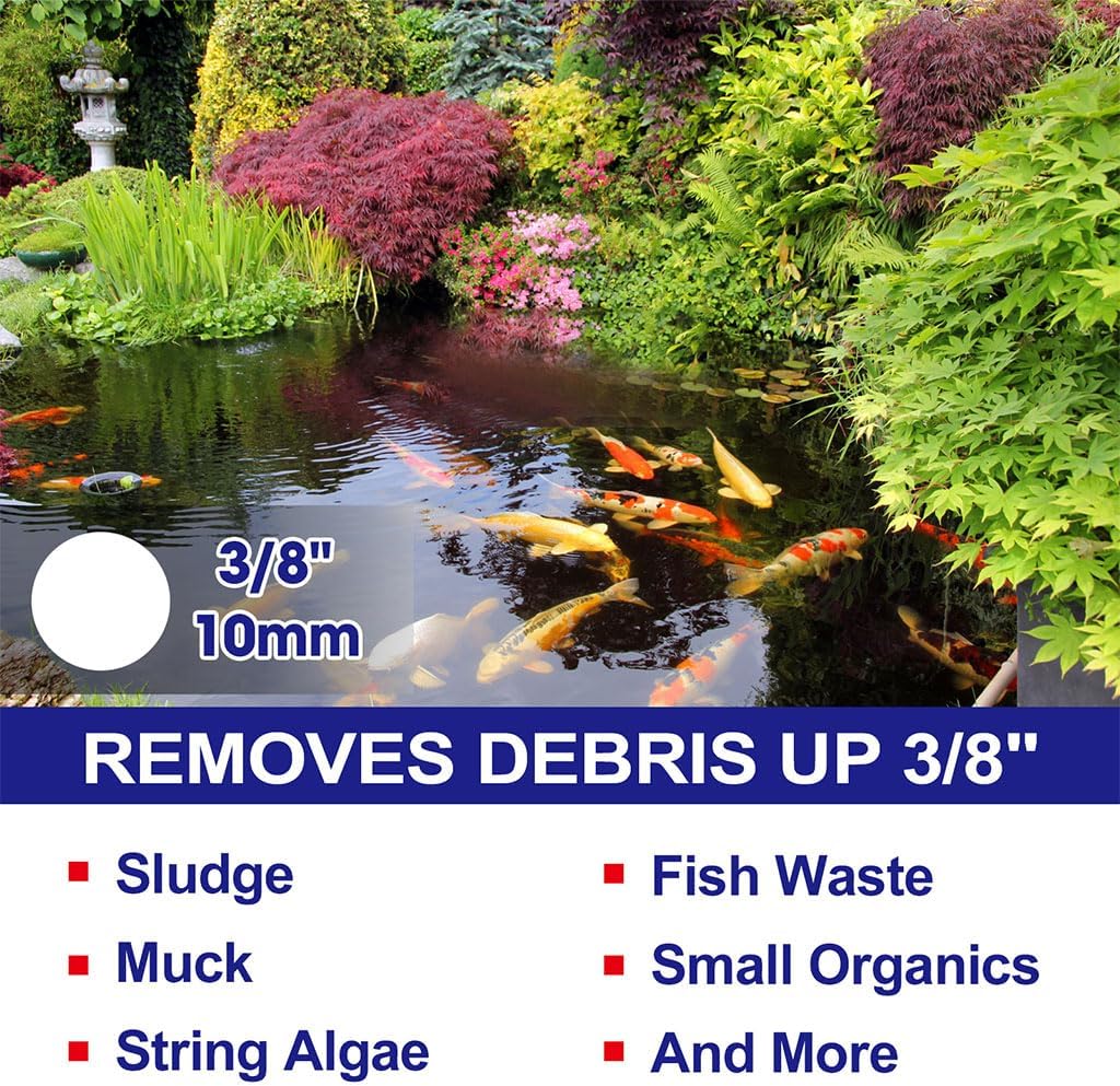 Garden Pond Vacuum Cleaner, Powerful Motor Quickly Removes Sludge & Debris with 14ft Intake Suction Hose, 5 Extension Tubes, 8 Ft Discharge Hose Debris Collection Bag