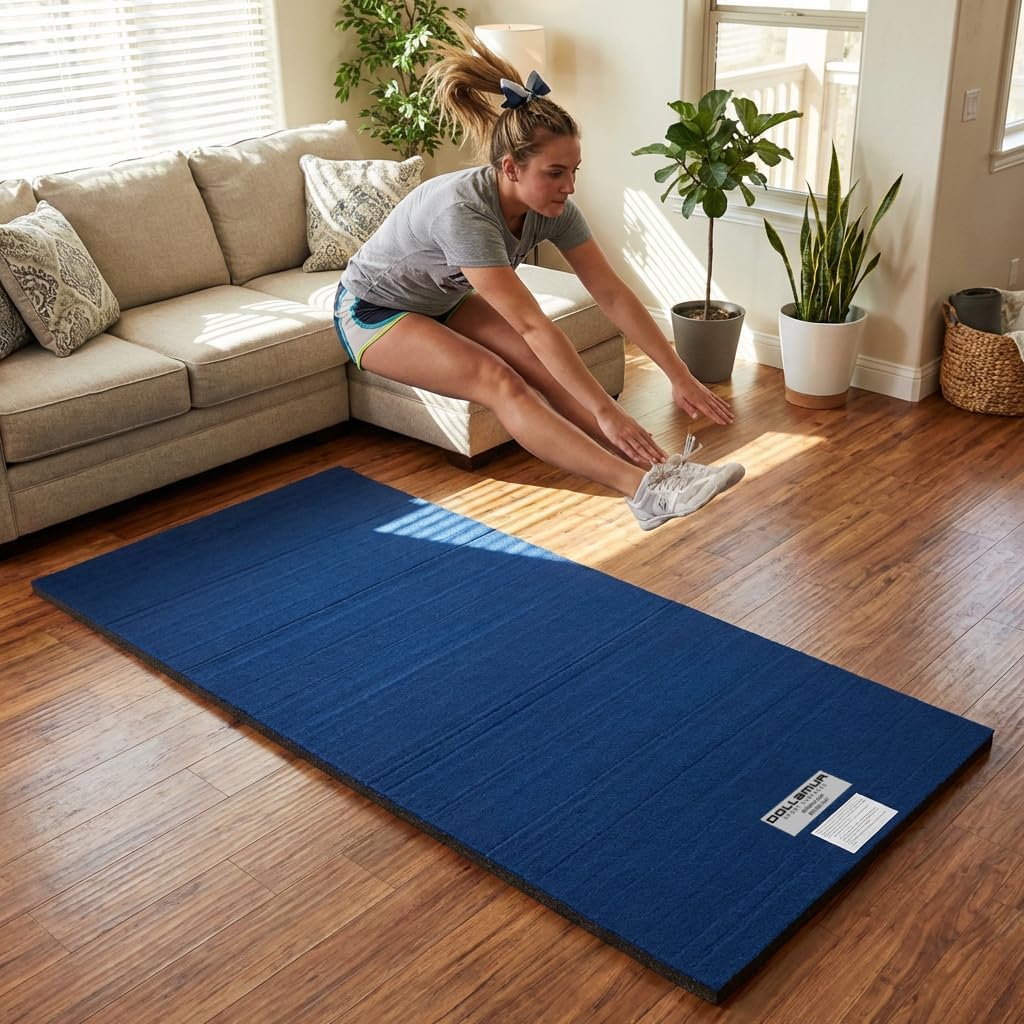 Dollamur 3'x6'x1-3/8" Gymnastics Mat, Blue, Carpeted Mat for Tumbling and Cheerleading
