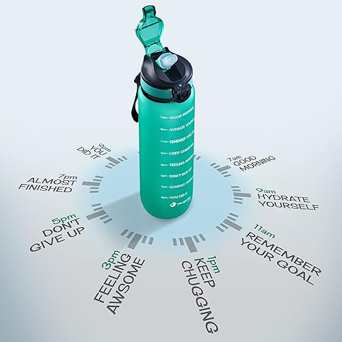 Miniatura 4 de Botella de agua motivacional de 32 onzas con marcador de tiempo, botella deportiva con boquilla para mantenerte hidratado todo el día, a prueba de