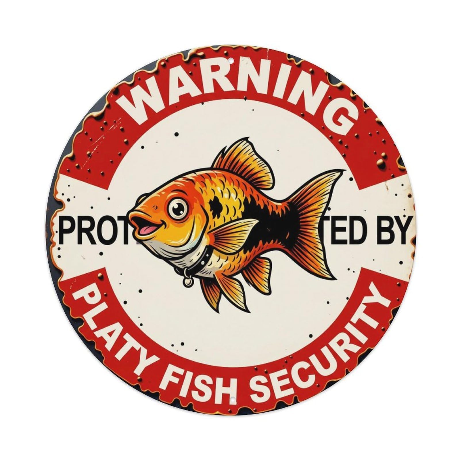 Tgrcjimh Style Metal Tin Sign Warning Protected By Platy Fish Security Vintage
