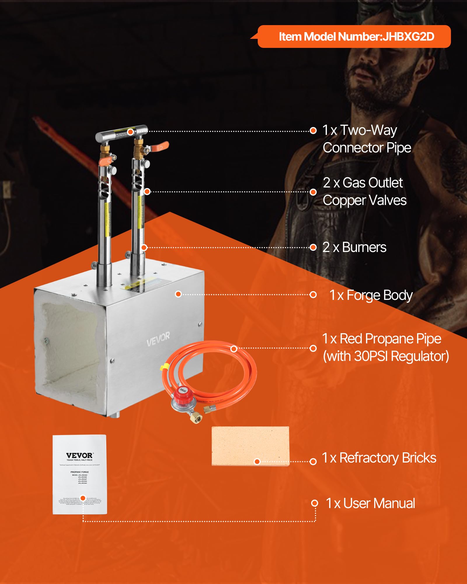 VEVOR Forgia a Propano Portatile da 2 Bruciatori 1427℃, Forno Quadrato per Forgiatura Metalli, Attrezzatura per Forgiatura a Gas in Acciaio Inox, per Lavoro Utensili e Coltelli Fabbri e Maniscalchi