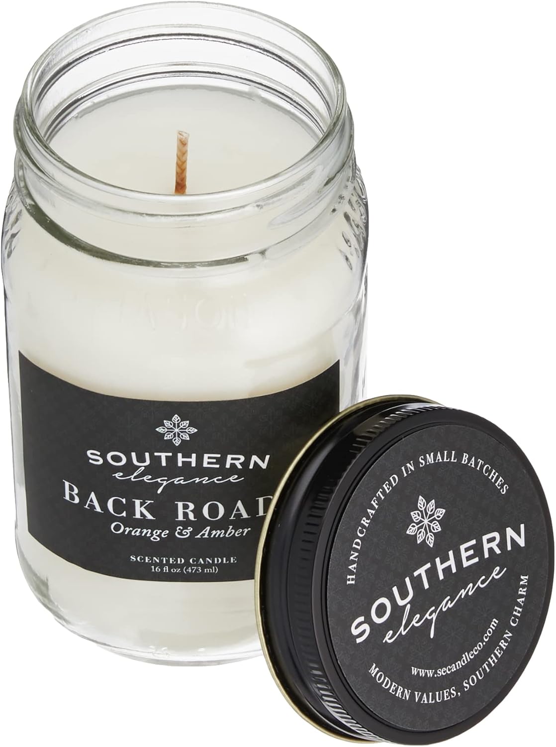 Southern Elegance | Back Roads: Orange & Amber Scented | 16 oz Mason jar | Handcrafted in the USA | Highly Scented | Vegan Soy Blend |Slow Burning & Long Lasting