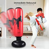 Oziral Gyerek Boxzsák 160 cm Felfújható Álló Edzőzsák Piros Légpumpával és Kesztyűvel Karate Kickbox Edzéshez 3