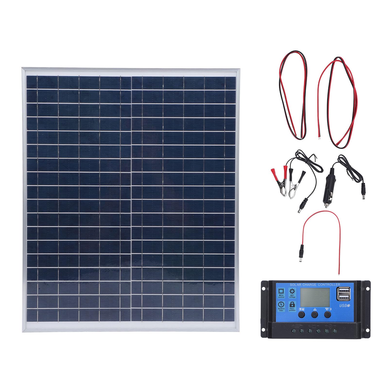 Naroote Panel Solar de 20 Vatios, Cargador de Alta Eficiencia para BateríA de Granja de Techo Marino de RV, Cargador de BateríA Portátil A Prueba de Agua con Controlador de 60 A, Ideal para Fuera de