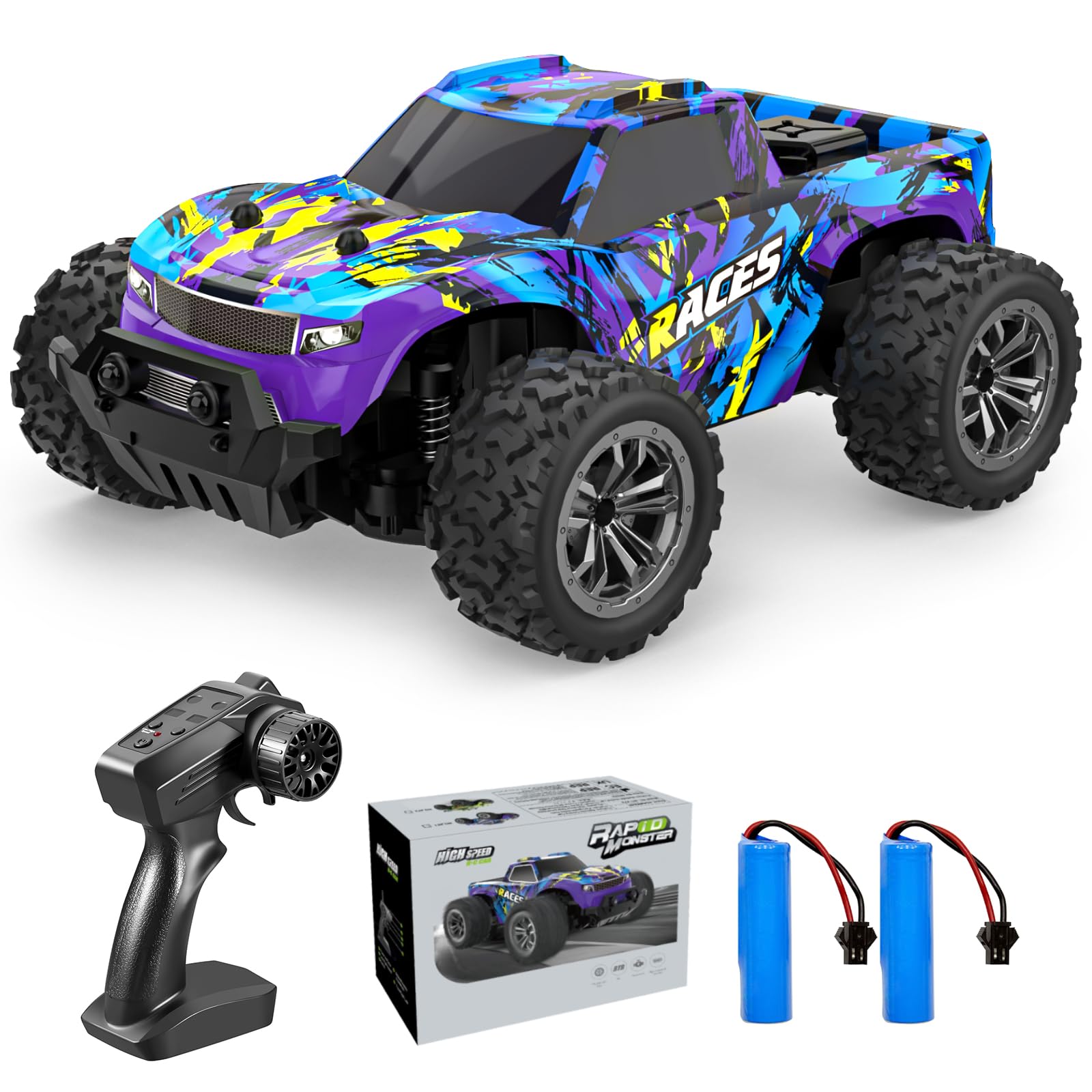 ACAMMZAR AT1 Coche Teledirigido, 1:20 RC con 20+Km/h, 2.4GHz 2WD Crawler Camiones de Control Remoto Juguete con 2 Baterías 60min Tiempo de Juego, Regalo para Niños y Adultos
