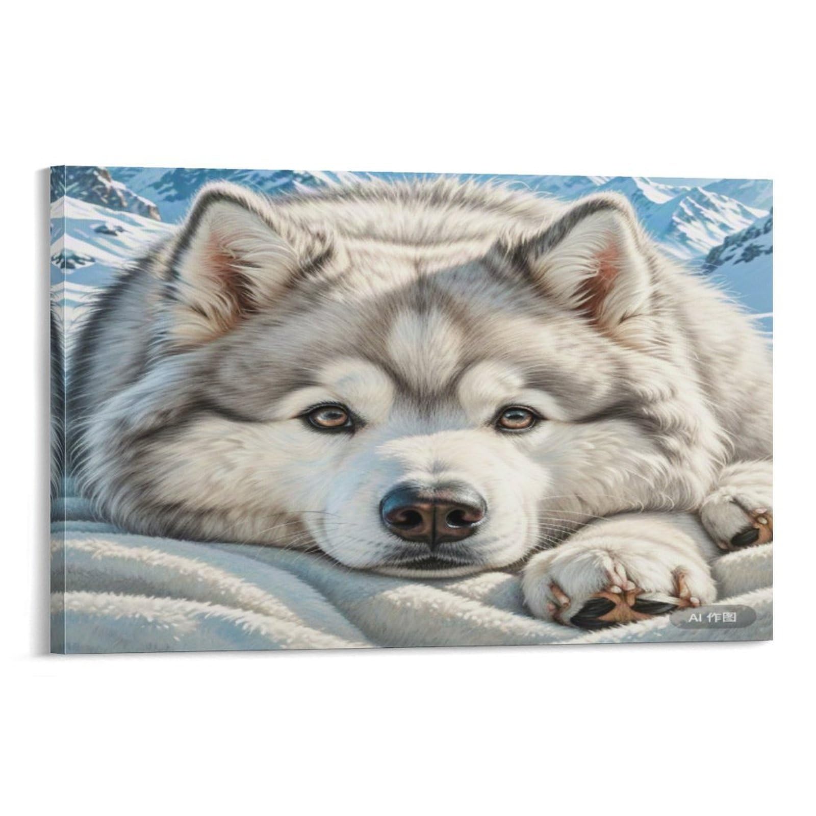 CPLVKWRQJ Siberian Husky Resting in Snow 1 Piece Fluffy Husky Resting on Soft Blanket Canvas Artwork - Living Room Gallery Wall Statement Piece Fade Resistant Decor 20x30inch(50x75cm)
