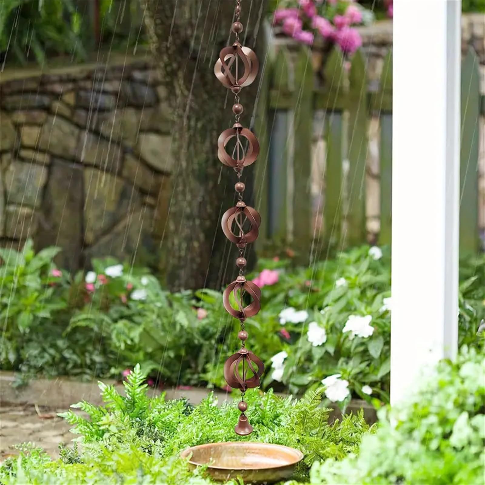 Chaîne de Pluie en Métal pour Gouttière, 108 cm, Carillon Pluie, Pluie à Suspendre, Décoration Jardin, Chaîne Attrape Pluie, Carillon éolien Rétro