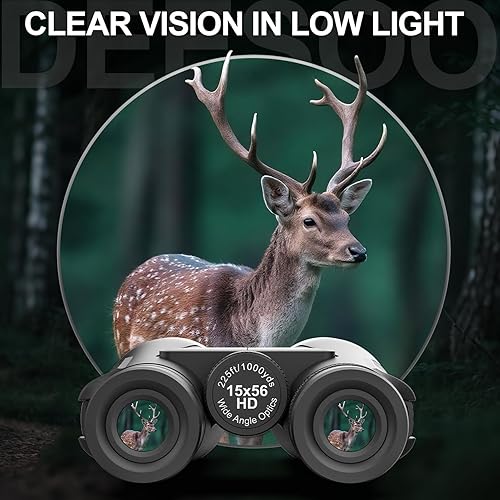 Vista 7 de Binoculares de 15 x 56 para adultos de alta potencia, prismáticos deesoo de fácil enfoque con visión clara de poca luz, prisma BAK4 binocular
