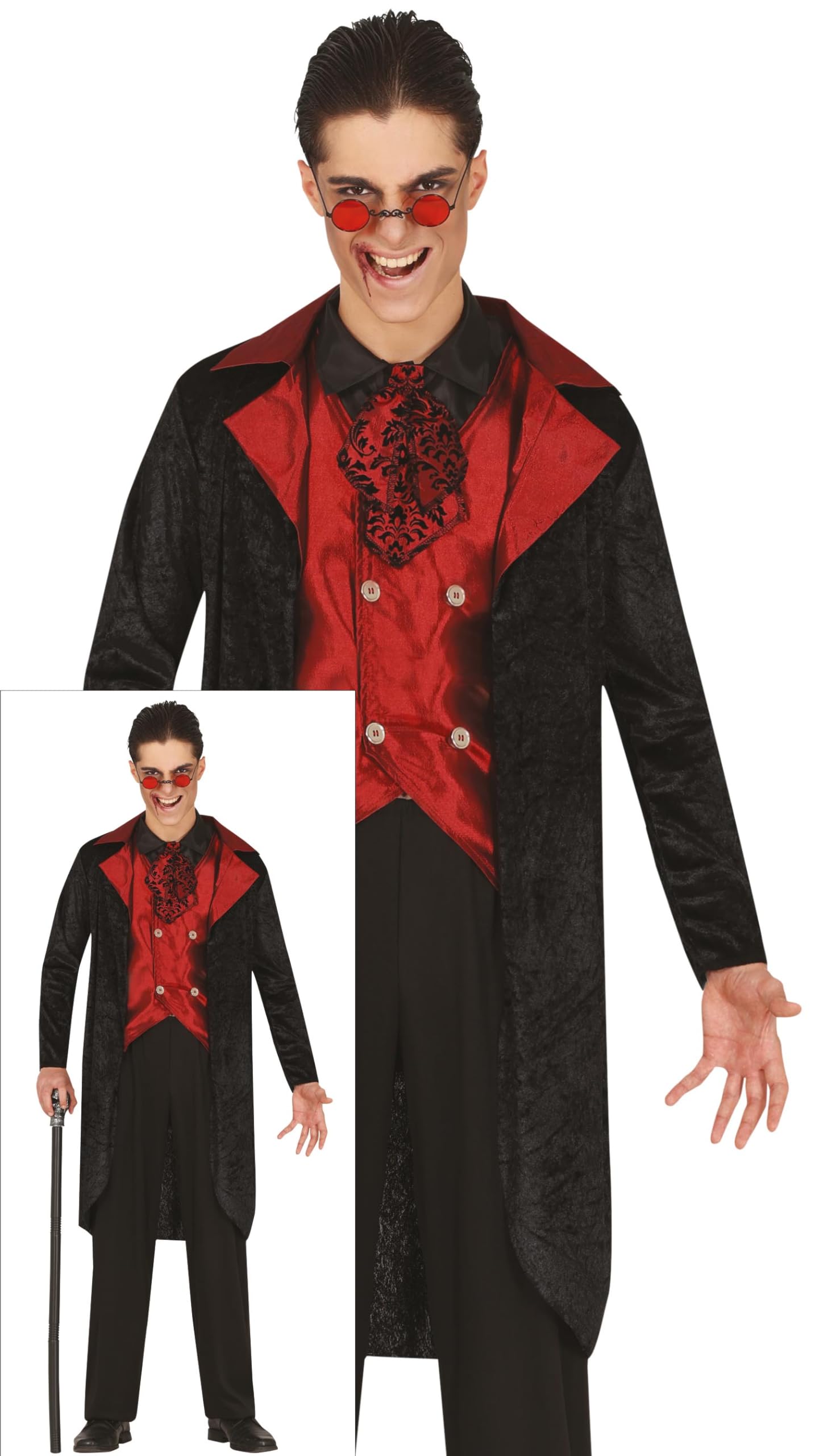 Disfraz De Vampiro De Lujo Para Hombre – Traje Gótico Victoriano Con Capa, Chaleco Y Bastón Para Halloween Y Cosplay