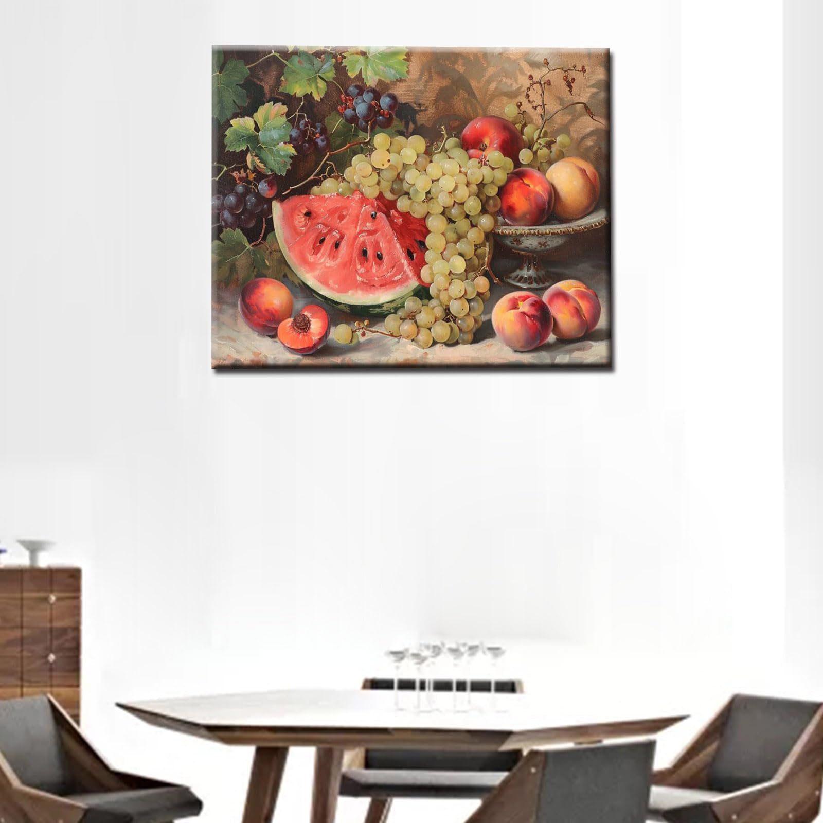 Peinture Par Numéros Rétro Fruits – Kit Acrylique 40×50 Cm : Raisin, Pastèque, Orange, Pêche, Prune – Idéal Débutants Adultes
