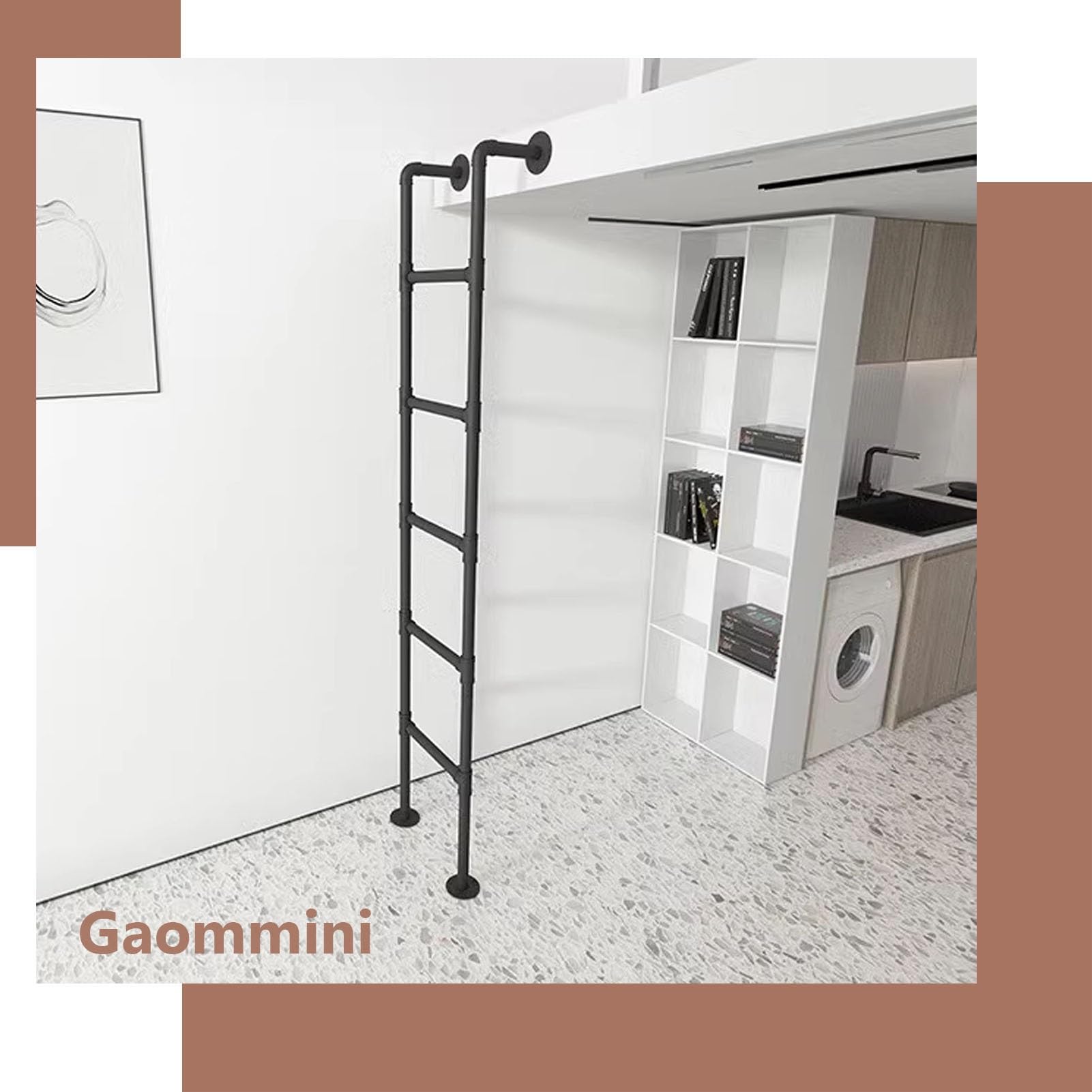Escaleras de Pared para Interiores y Exteriores, Escalera Industrial de Hierro para literas, de 39, 49, 51, 55, 59 y 71 Pulgadas, Escalera de Salida de sótanos, de Metal Negro(130cm/51in)