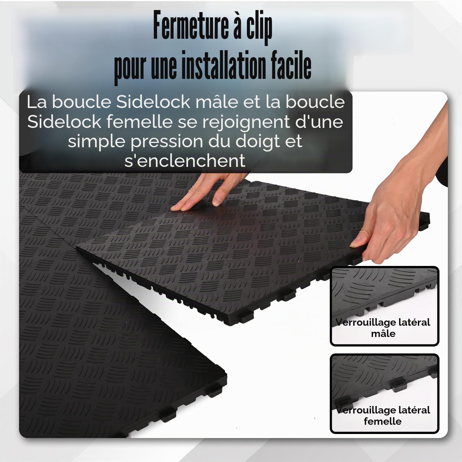 uyoyous Lot de 20 sols de garage en PVC à emboîter - 40 x 40 cm - Carreaux de sol de garage antidérapants et résistants - Facile à poser - Design de plaques diamantées (noir)
