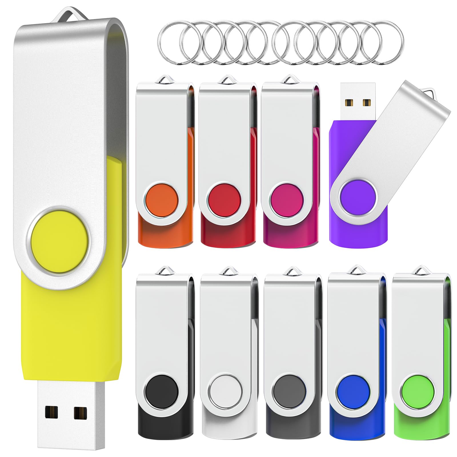 USBメモリ 1GB 10個セットWooolken USB2.0 高速 データ転送 360度回転式設計 ‌サムドライブ キーチェーン付き メモリスティック USB ドライブ ペンドライブ PC ノートパソコン用