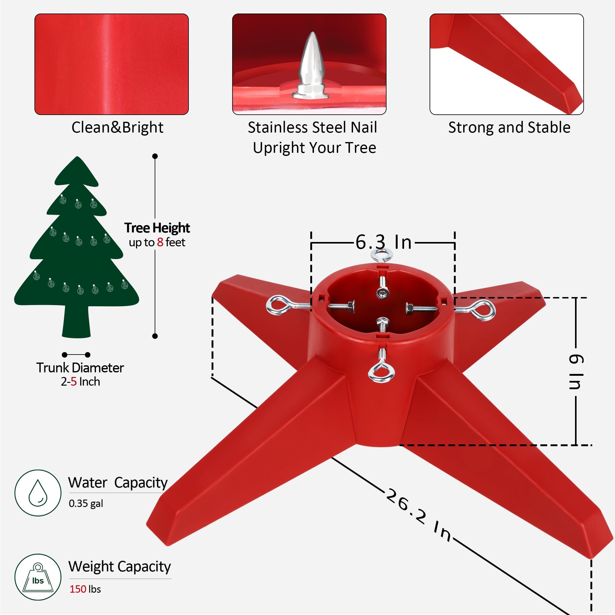 Blissun Support pour Sapin de Noël, Pied de Sapin de Noël, Support pour Sapin de Noël, Rouge
