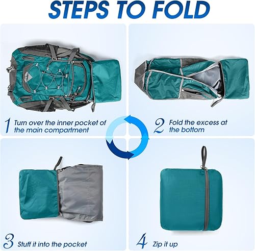 Miniatura 8 de IGOLUMON Mochila de senderismo de 40 L, plegable, ligera, mochila de camping para hombres y mujeres, impermeable, mochila de senderismo al aire