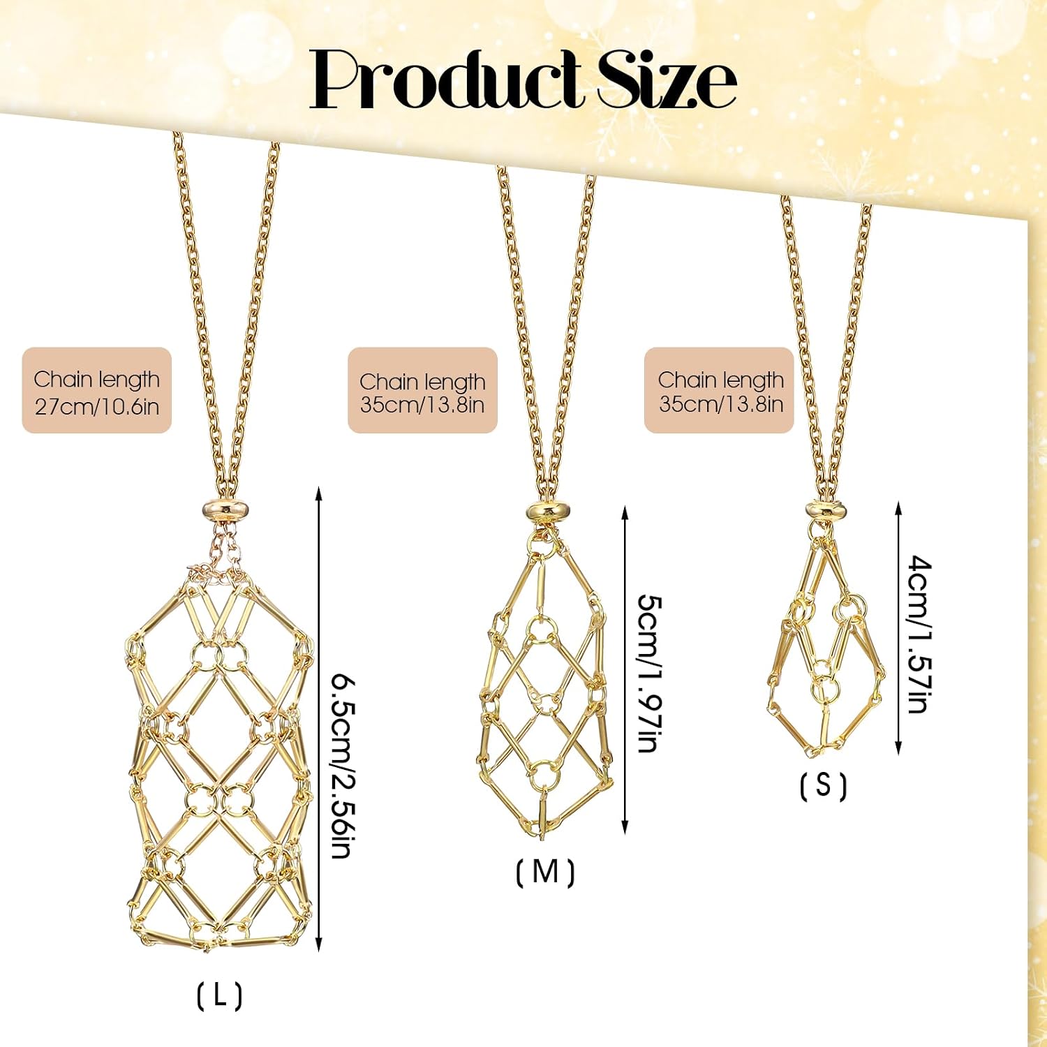 Nogeqi 6 PCS 3 Size Adjustable Crystal Necklace Holder, Empty Stone Cage Necklace Cord, Hand-Woven Stainless Steel Cage for Quartz Gemstone, DIY Jewelry Making(Suitable for large stones)