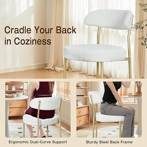 Miniatura 5 de SoarFlash Sillas de comedor, Beige Boucle Sillas de comedor Juego de 4, sillas de comedor de cocina con respaldo curvado tapizado de mediados de