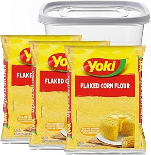 Bundle 3x Kimilho' Flocao Corn Flour 17.63 & Food Container 96.3 Fl Oz | Farinha de Milho Flocada 500g (Pack of 3) e Pote Clic 2,85 Litros