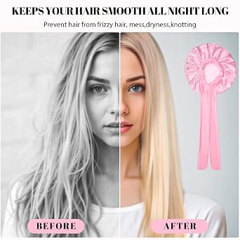 PAEFIU 2 Pcs Satin Bonnet, Silk Bonnet Hair Wrap for Sleeping with 2 Scrunchie Soft Comfortable Night Cap for Curly Straight Natural Hair Women Girls