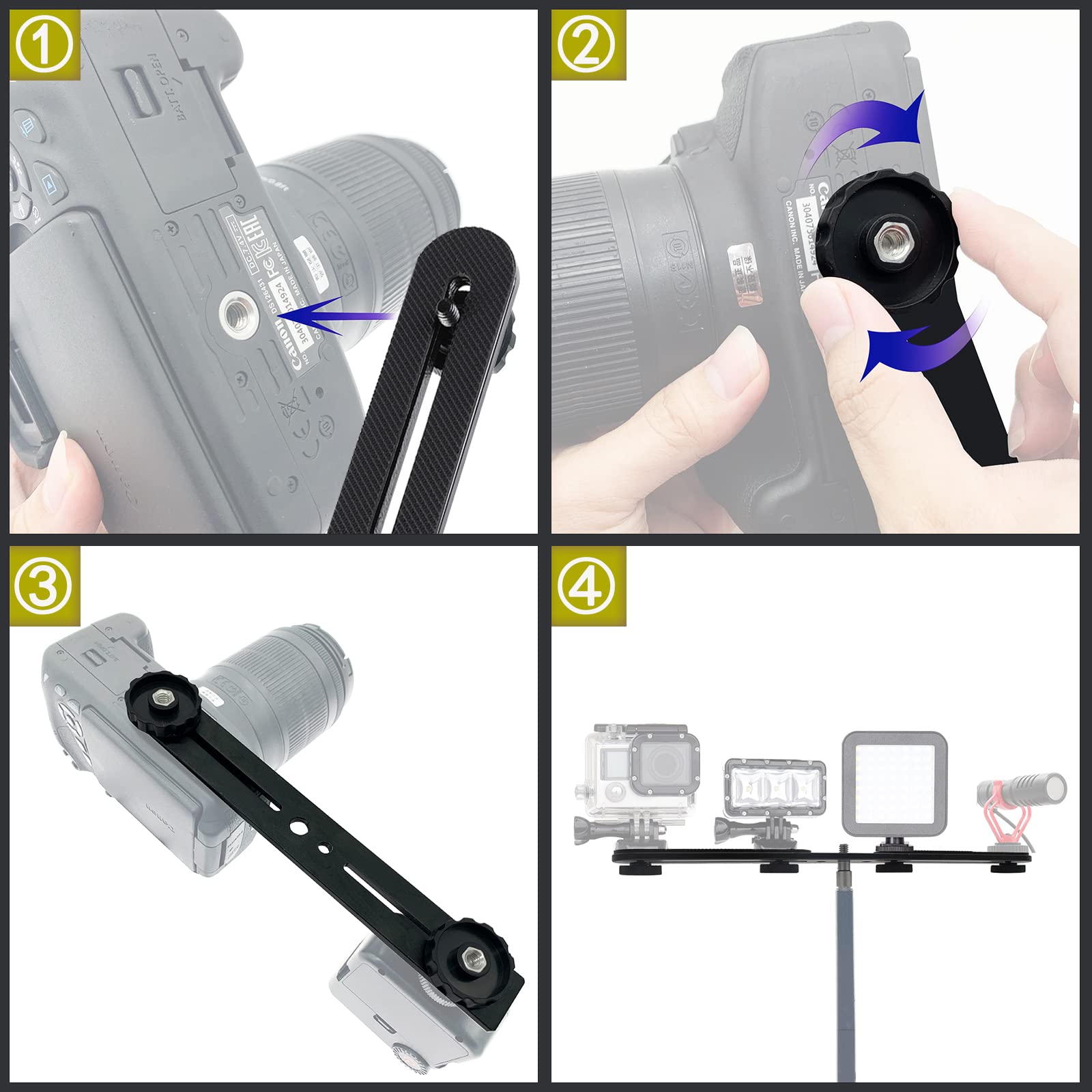 Staffa per treppiede doppia Speedlite da 30 cm, staffa per estensione flash, staffa per treppiede doppia da 8" per fotocamera, luce video LED, fotocamera DSLR, luce flash