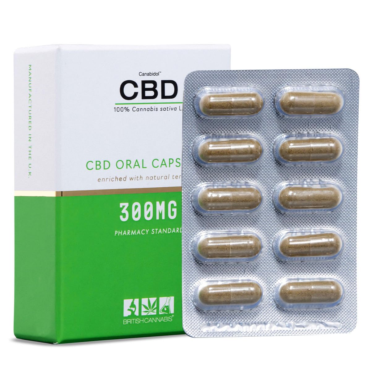 CBD Capsules 300mg (30 Capsules) 10mg CBD per Capsule, Vegan CBD Tablets, Gluten-Free, Made in the UK, Lab Tested Quality