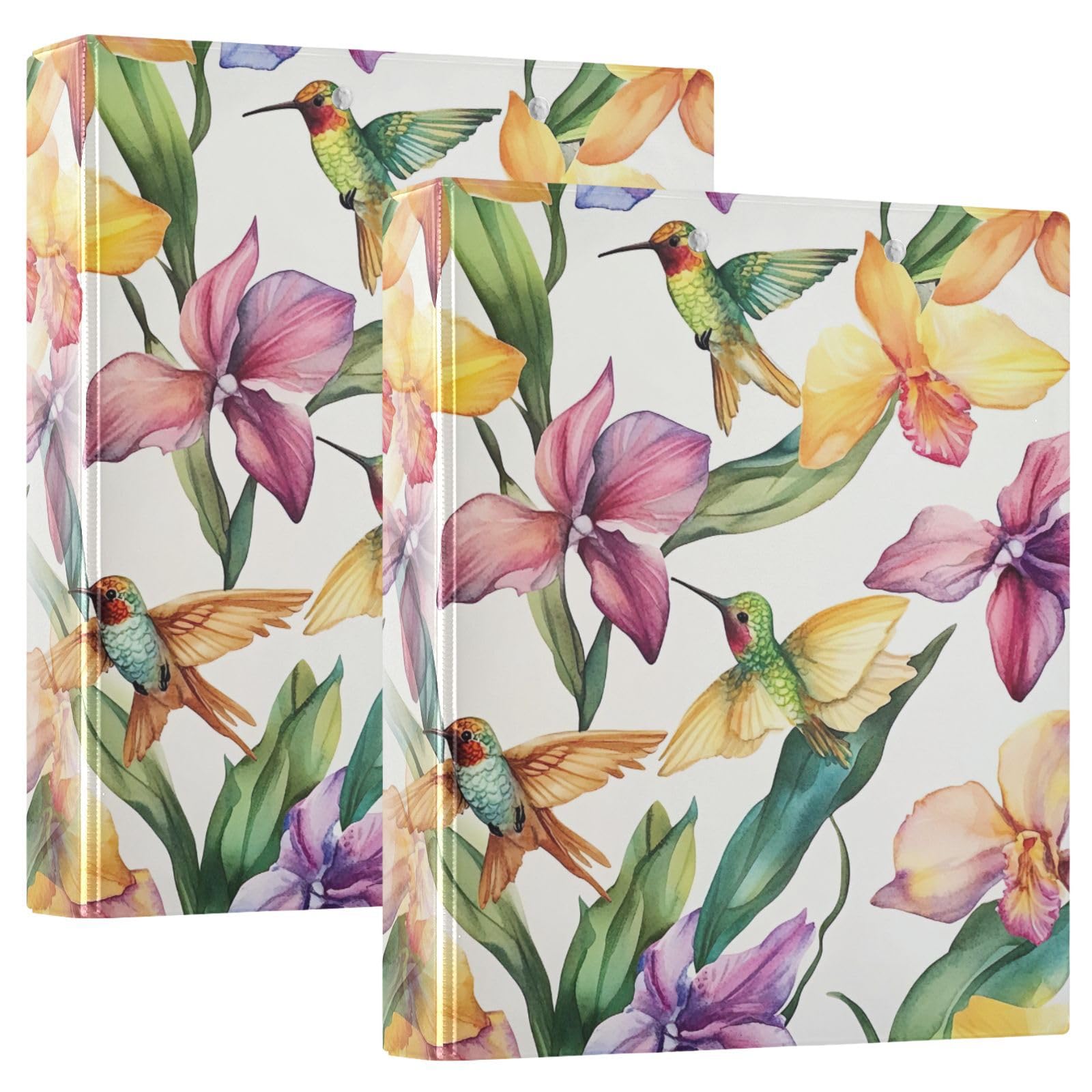 Cgiub Hummingbird Flower A4 Ring Binder with Clipboard, 3 Ring D Ring View Binder with Inner Pockets, PVC Waterproof Document Organiser Holds 200 Sheets for School, Office, Home, 1 Pack