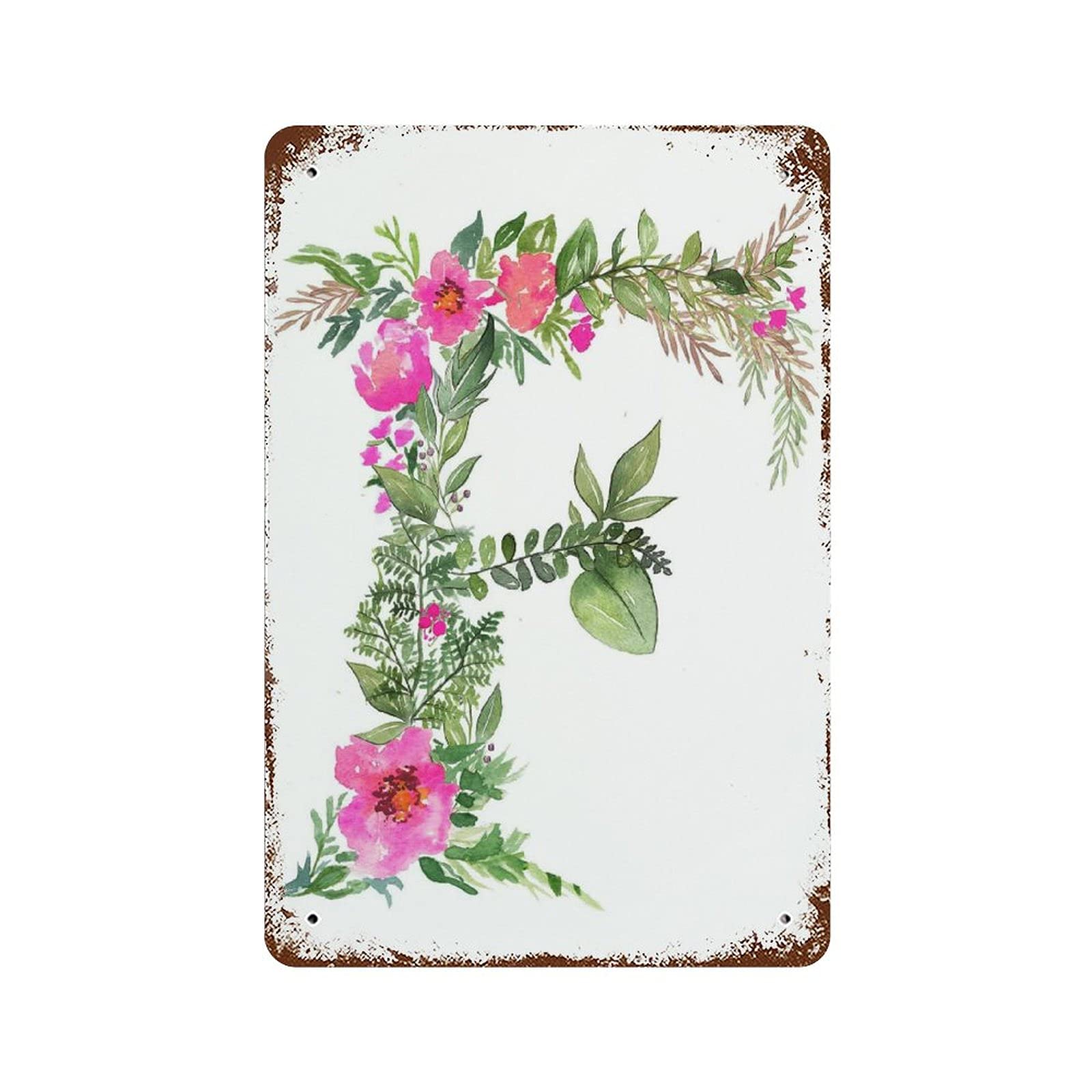 peiyeety Initial Letter F Wall Letters Nursery Letters Floral Initials Botanicals Playroom Antique Metal Tin Sign for Men Women Decor Aluminum Sign Wall Sign 8x5.5 Inch