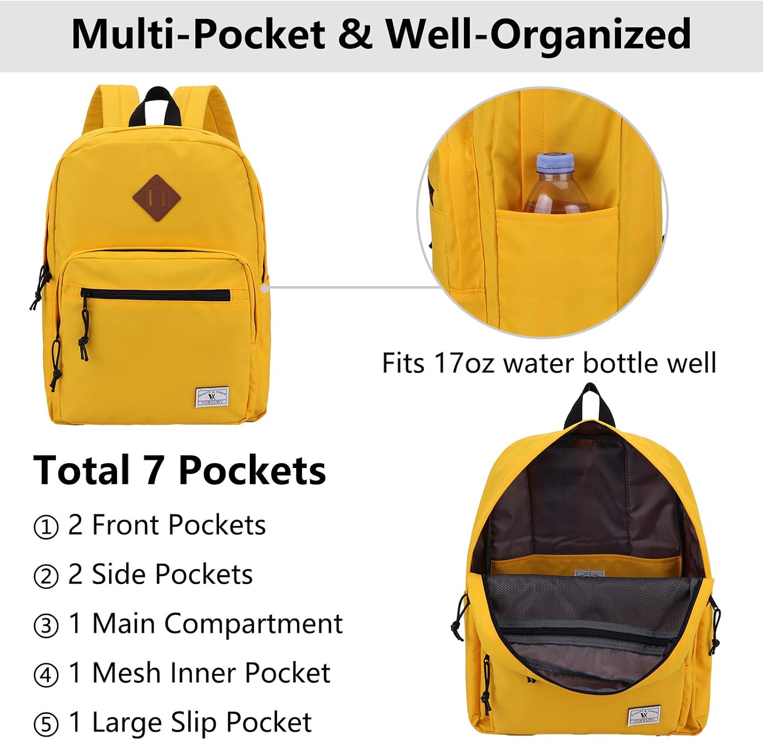 VX VONXURY School Backpack for Men Women,Lightweight Classic Basic Bookbag Simple Kids Black Backpack for College Travel - Image 3