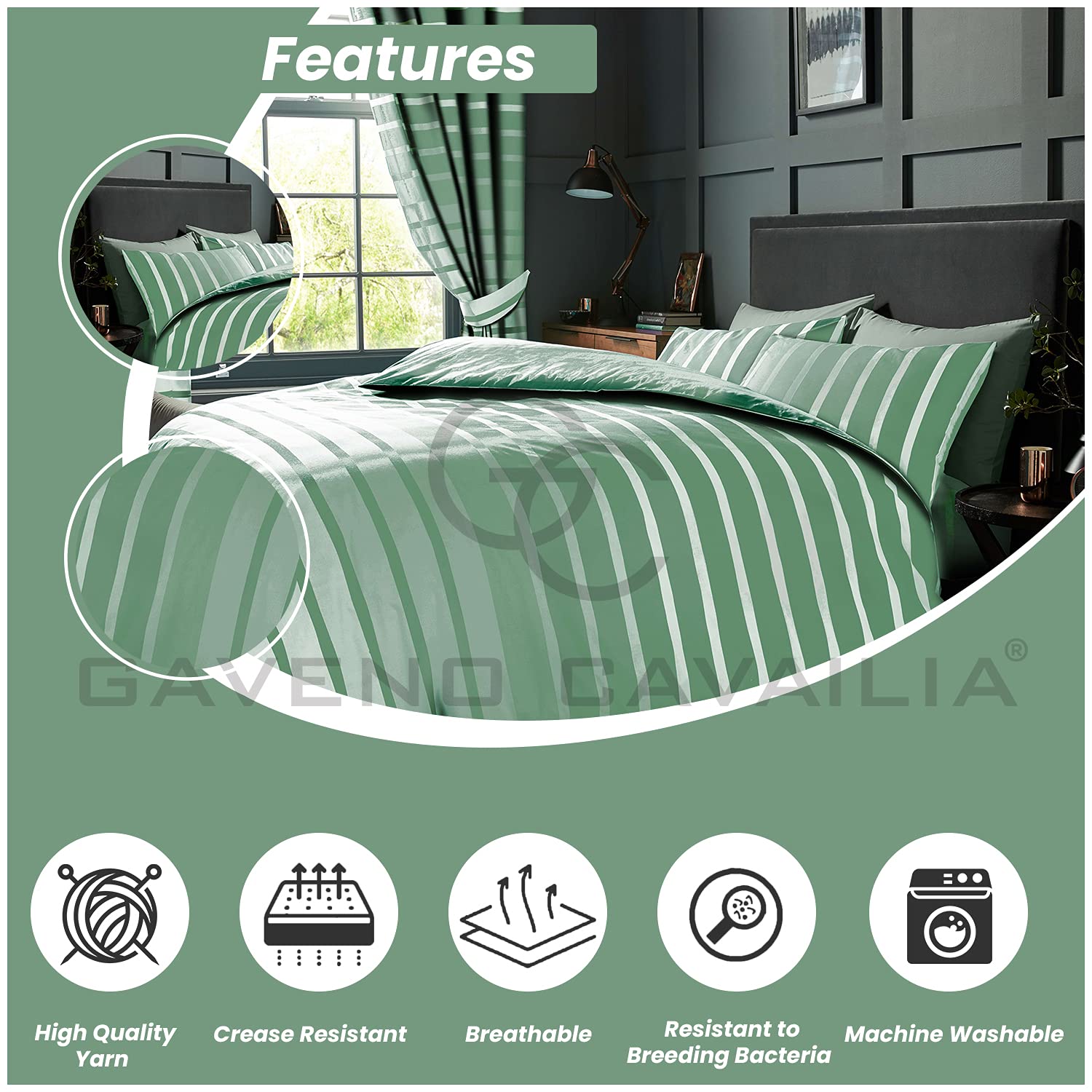GC GAVENO CAVAILIA Stripe Duvet Set Double Bed - Reversible Bedding Set - Easy Care Bed Linen - Washable - Duck Egg - Image 3