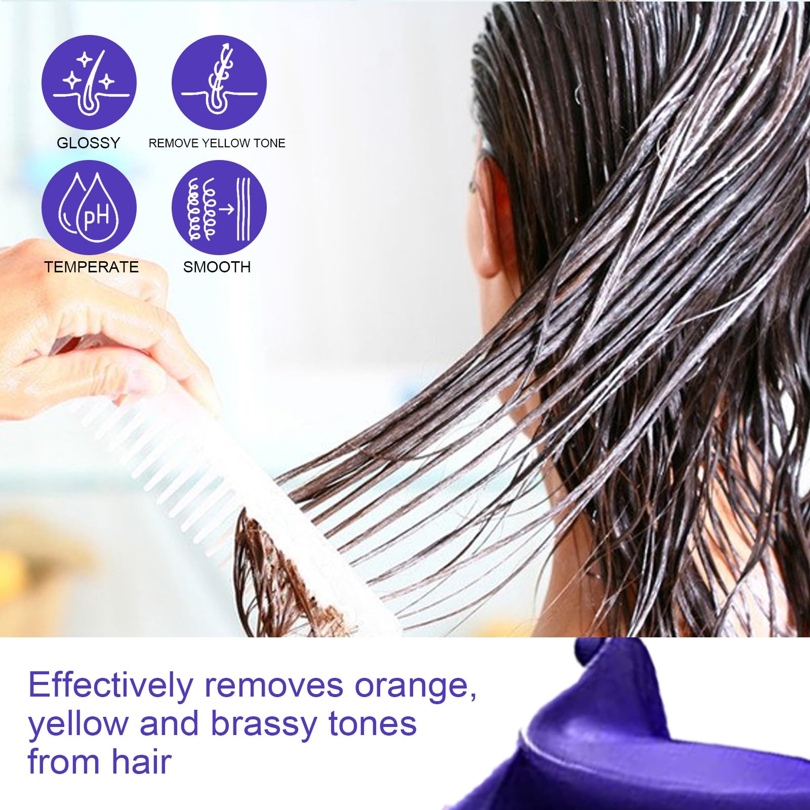 Keratin Purple Hair Mask,Hair Mask to Reduce Brassiness and Condition Dry,Toner for Blonde Platinum Silver Grey,Platinum and Silver Hair,Remove Yellow Tones & Condition Dry,100ML - Image 3