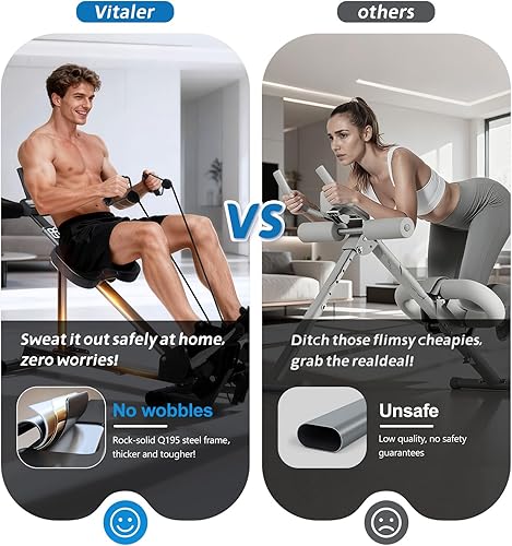 Miniatura 7 de Máquina de abdominales, máquinas de remo para el hogar, equipo de gimnasio en casa ajustable 5 en 1 con mostrador, silenciosa y plegable, la mejor
