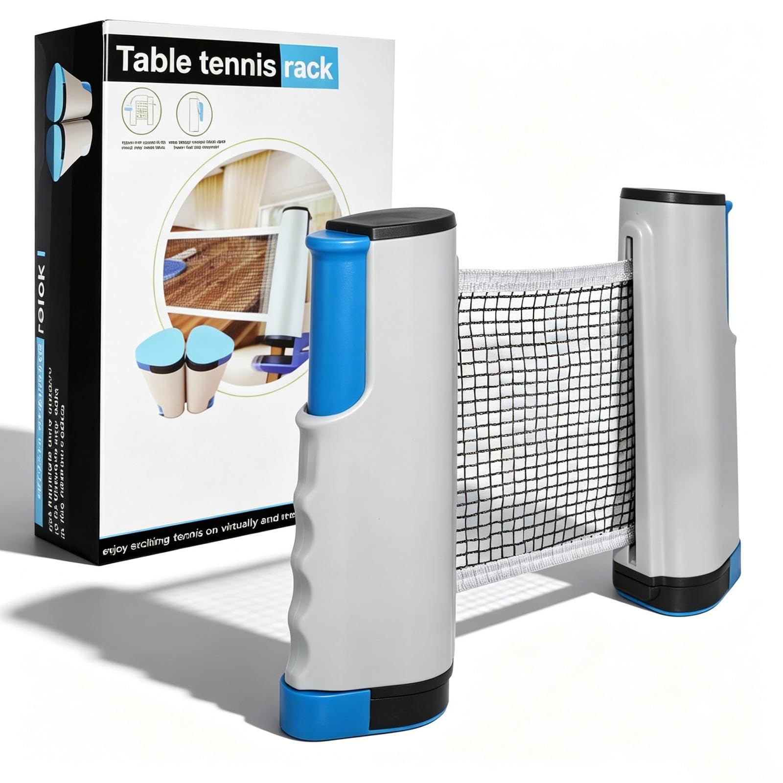 Filet de Ping Pong Rétractable, Filet Ping Pong pour Table Portable, Filet de Tennis de Table, Peut Être Étendu Jusqu'à 170 cm, pour Tables de Ping Pong, Un Bureau, Table Manger, Gris Bleu