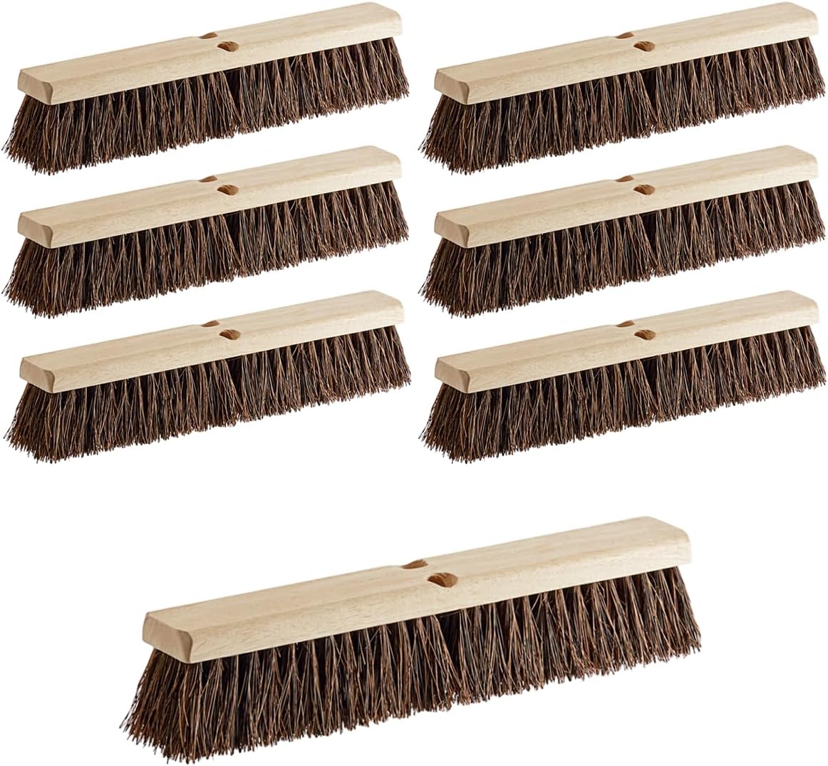 5 Pack Push Broom Head 36 Inch Commercial - Deck Scrub Brush Head with Natural Palmyra Bristles - Stiff Unflagged Broom Head for Rough Surface Cleaning - Heavy Duty Shop Broom Replacement Head