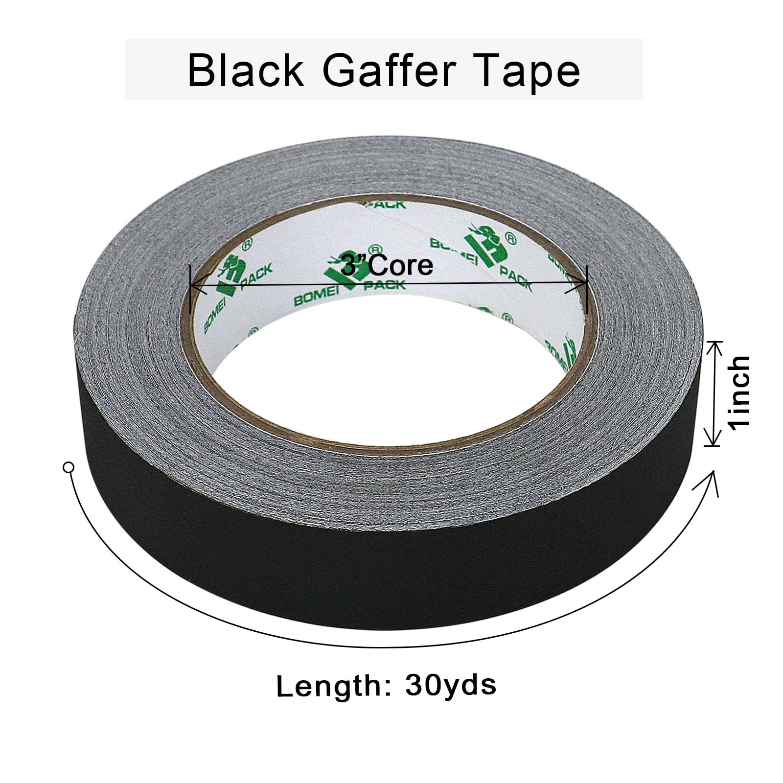 BOMEI PACK 1 Roll Black Matte Gaffer Tape Non Reflective Duct Tape 24mm x 27m for Entertainment Photography Masking.DIY Crafts Shaping Ducts Fixing Carpet Seaming - Image 2